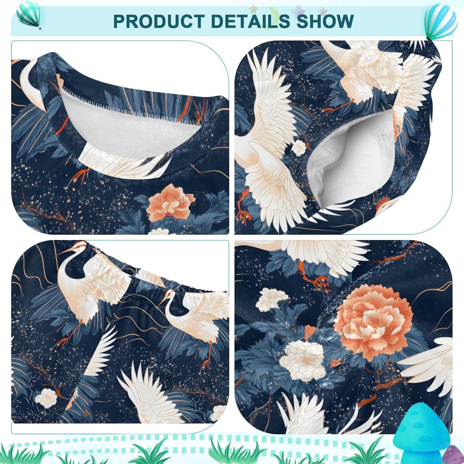 Kids Flannel Sets Flowers White Bird Warm Plush Relaxed Clothing for Boys and Girls