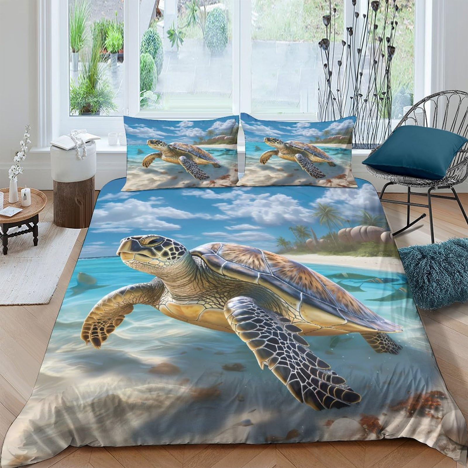 Ctjqhvkz Style-8 3D Printed Sea Turtle Ocean Fitted Sheet Microfiber Soft Breathable Beach Wave Bed Cover For Bedroom Guest Room Decor Single（135X200cm）