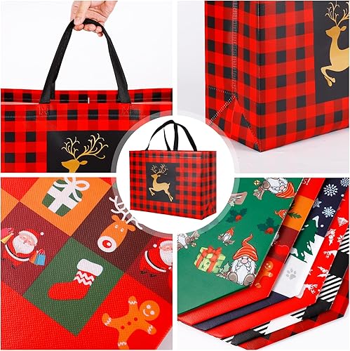 Miniatura 4 de YANGTE Paquete de 20 bolsas de regalo de Navidad de varios tamaños, bolsas reutilizables con asa, incluye 4 grandes 8 medianas 8 pequeñas bolsas de