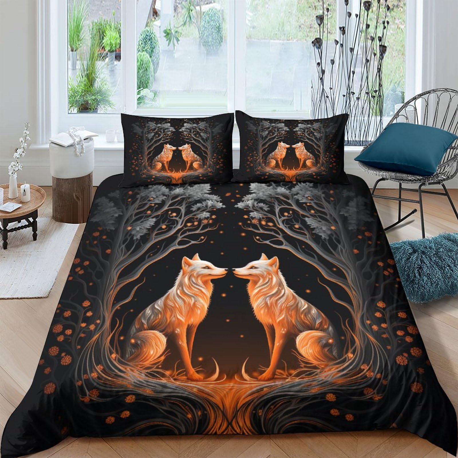 Cartoon Fox Duvet Cover Set 3D Printed Decorative Bedding Quilt Cover Hidden Zipper Bedding Wildlife Sets Comforter Cover Kids Adult Teens King（220x240cm）