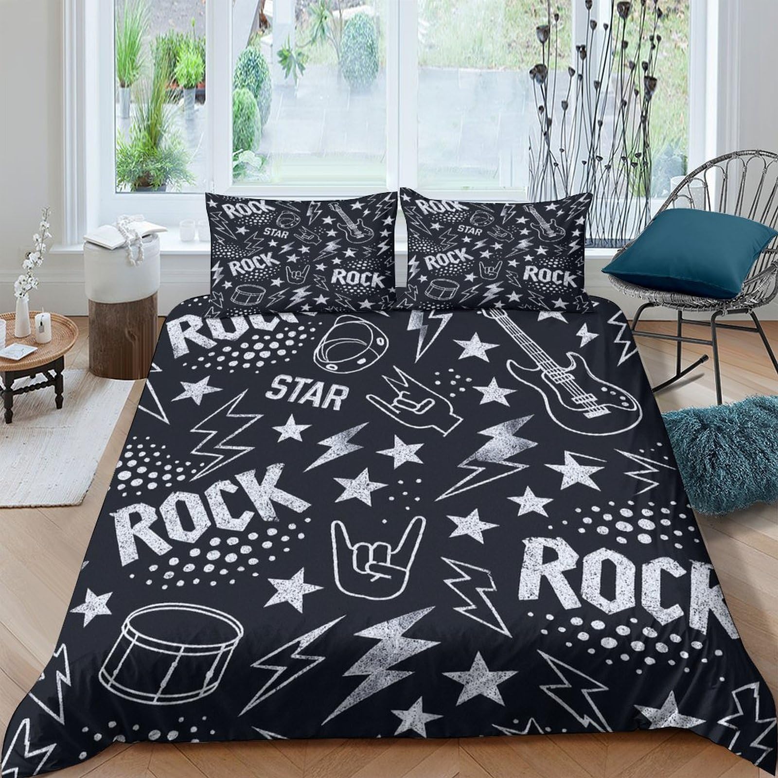Ctjqhvkz Style-3 3D Printed Rock Music Fitted Sheet Microfiber Black Star Guitar Bed Sheet For Bedroom Dorm Mattress Protection Single（135X200cm）