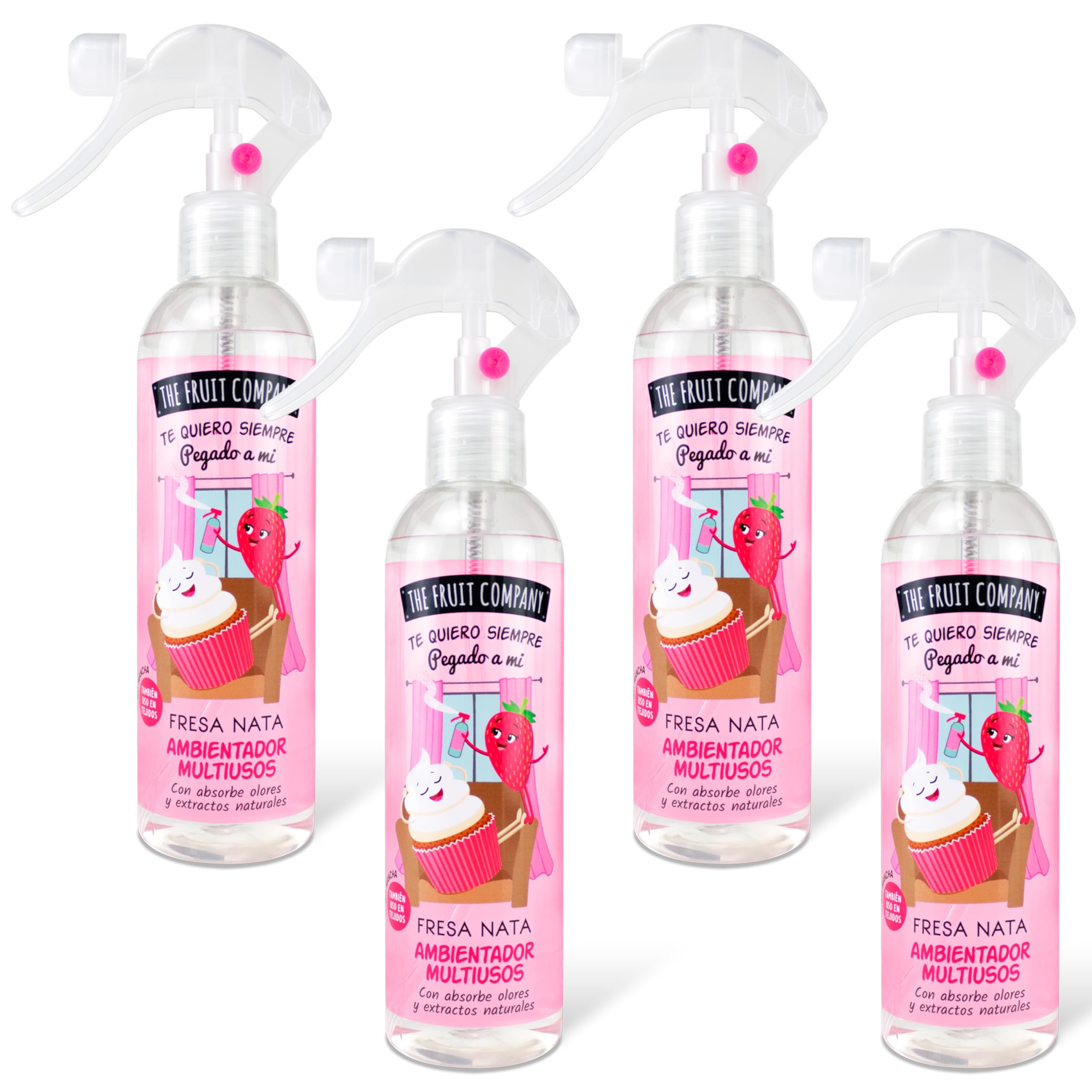 The Fruit Company - Ambientador Spray, Fresa Nata, Pack de 4 Unidades de 250ml (1000ml)
