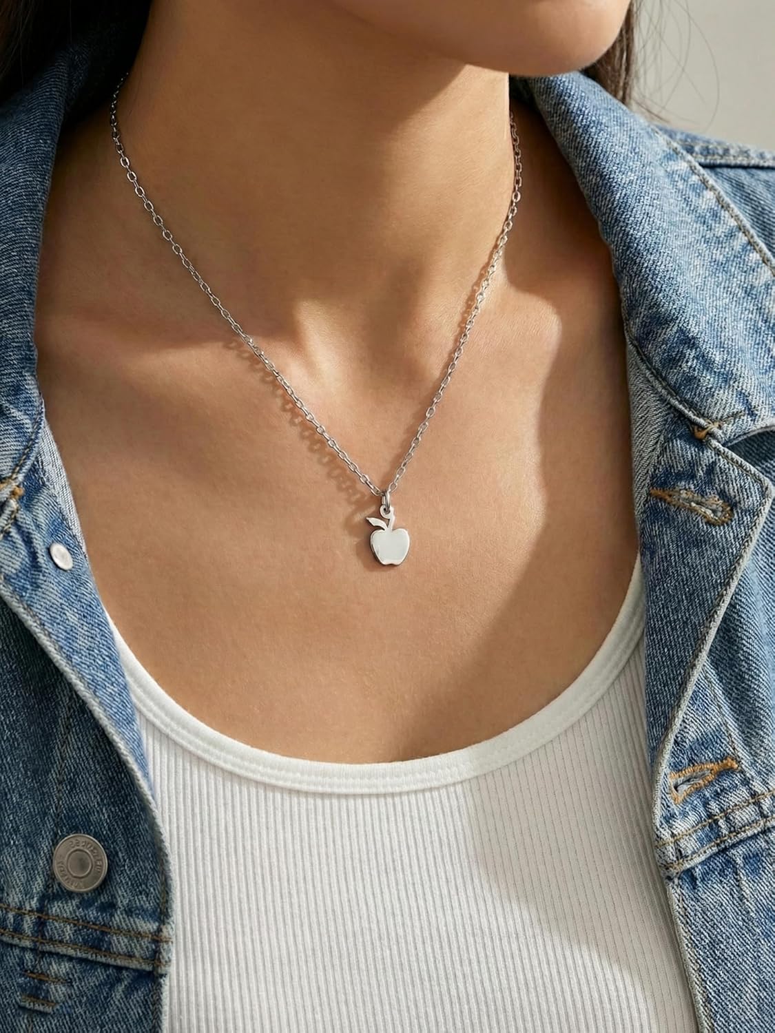 EnCharmed Sterling Silver Tiny Apple Flat Charm Necklace, School Teacher Pendant Jewelry,18" - Image 2