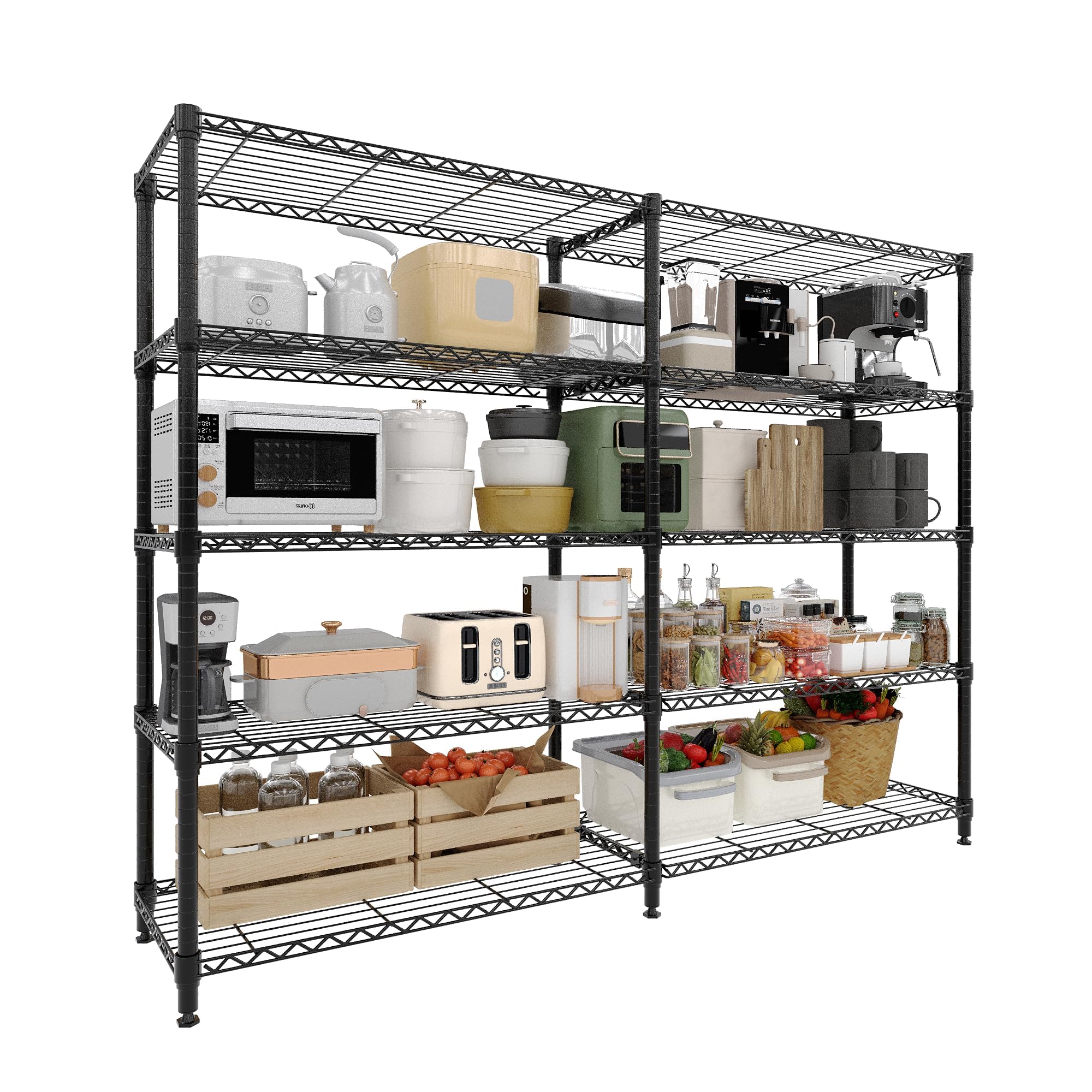 Garvee Estantería Metálica de 5 Niveles de Acero al Carbono, Doble Fila de 40 cm de Fondo, 180x40x180 cm, 100 kg por Nivel y 500 kg Totales, Altura Regulable para Cocina Garaje y Despensa, Negro