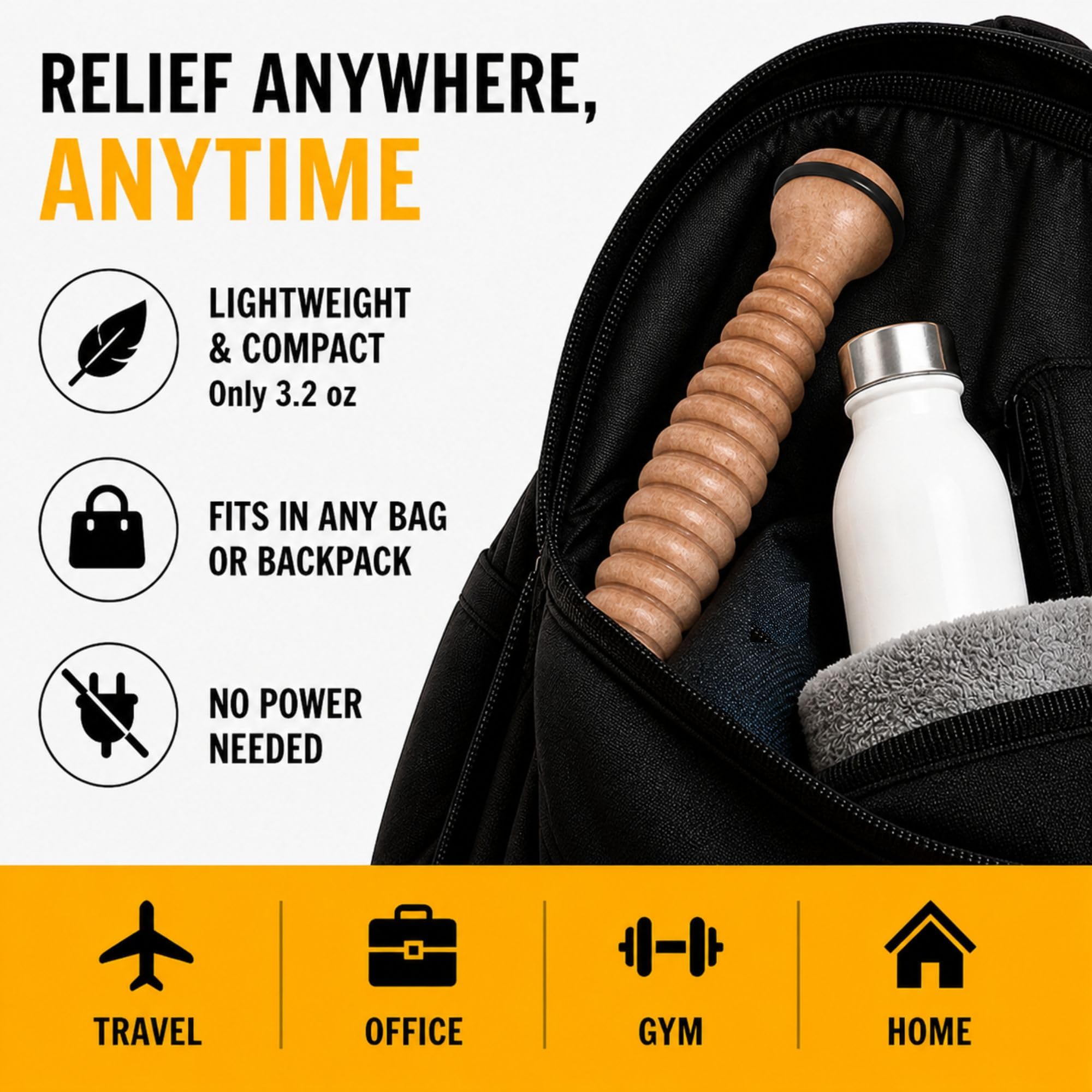 TOFL - Masajeador de pies de madera - Rodillo de masaje de reflexología de acupresión natural para relajación y alivio del estrés