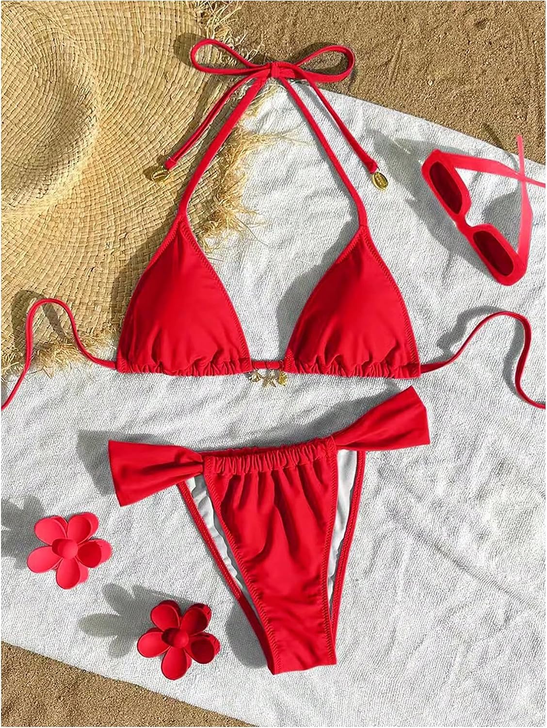 SOLY HUX Women's Halter String Bikini Sets High Cut Cheeky Thong Sexy Two Piece Swimsuits Bathing Suit
