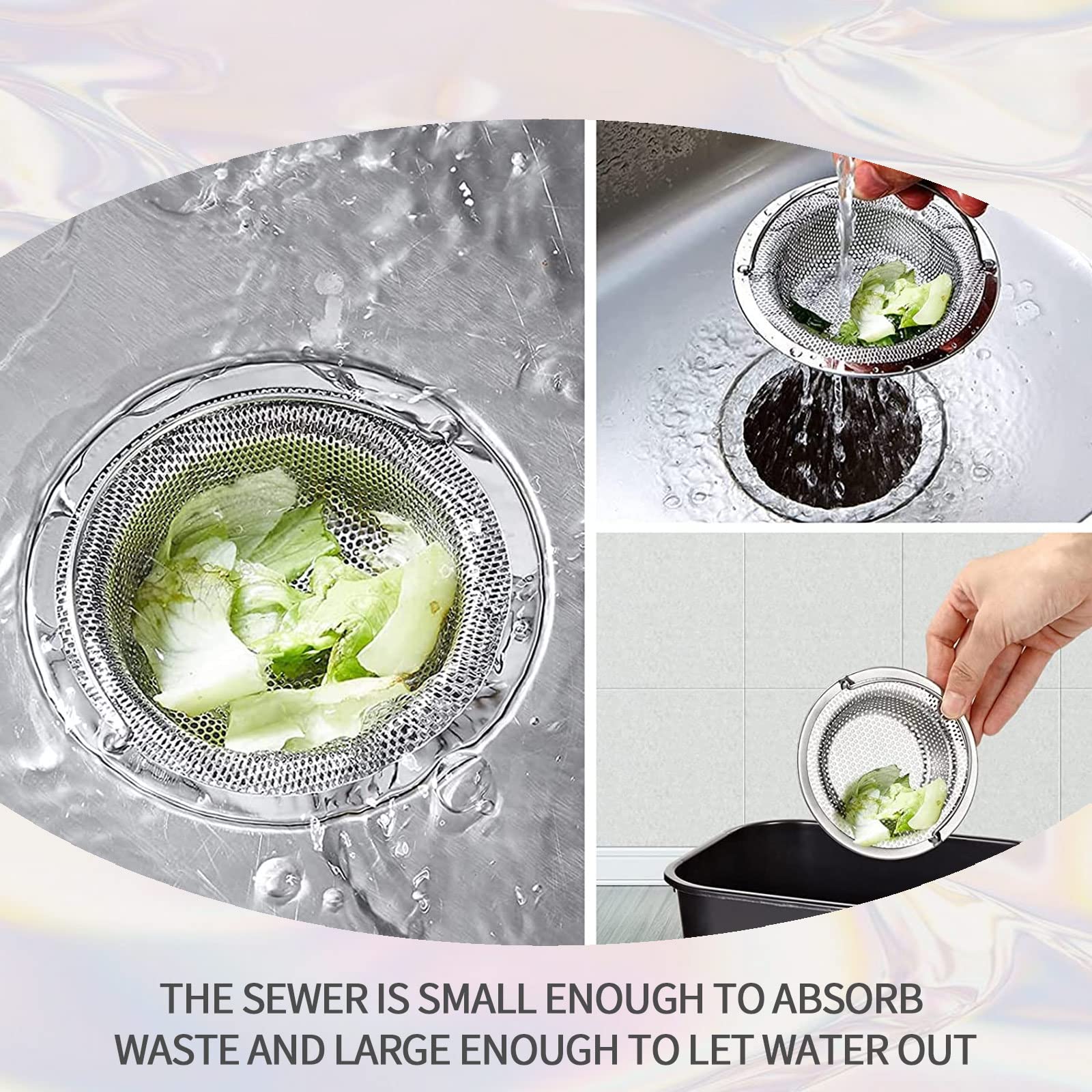 2 Pezzi Filtro Lavello Cucina Acciaio Inossidabile Filtro Lavello con Manico per Bagno Vasca Doccia Cucina Tappo di Scarico Trattiene Capelli Strainer（11 x 8 x 2 cm）