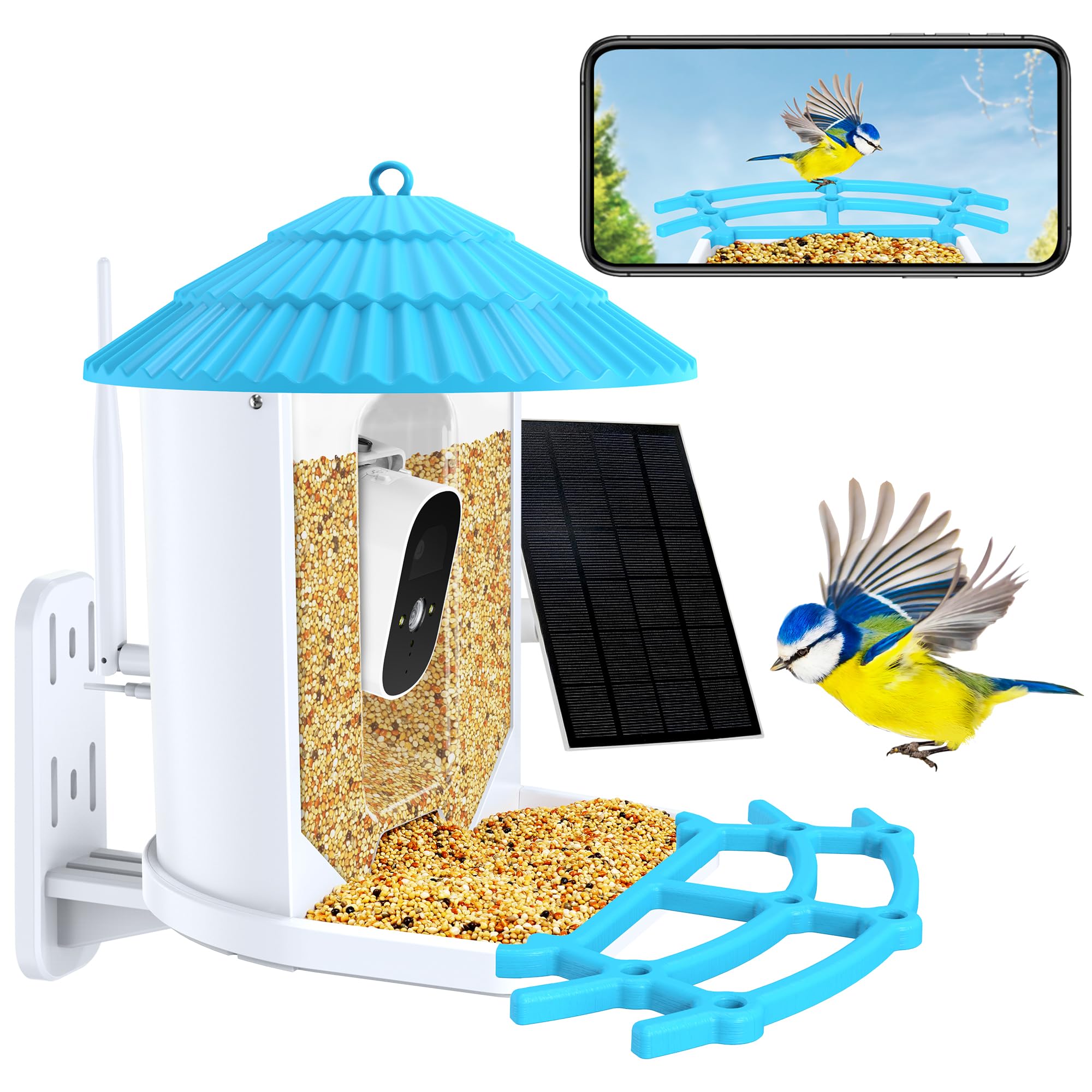 Memine FeatherView Pro - Smart Bird Feeder with 4MP Camera Solar Powered, Auto Capture Videos & Motion Detection, Al Birds Identification, User-Friendly APP, Ideal Gift for Your Families Bird Lovers