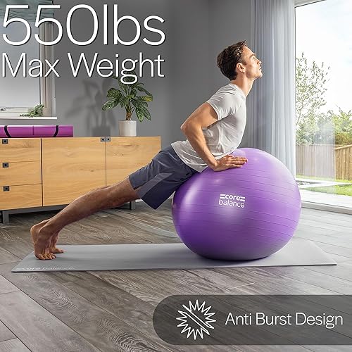 Miniatura 4 de Core Balance Pelota de ejercicio para entrenamientos, resistente a estallidos y antideslizantes, pelota de yoga suiza para embarazo, estabilidad,