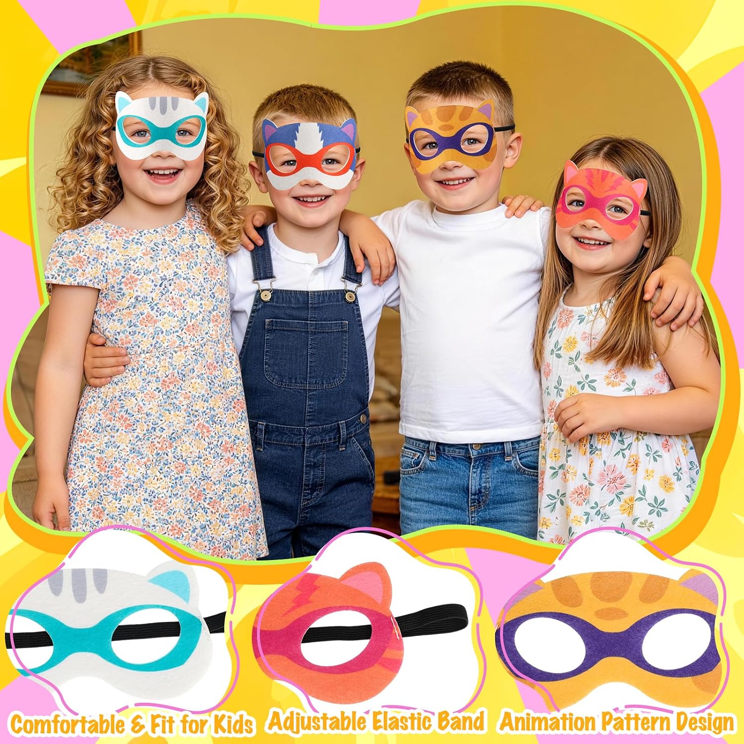 Oisacirg 4 Pack Kitties Capes for Kids, Kitties Costume with Superhero Capes Masks Dress Up Set for Cosplay Party Birthday Halloween Gifts Toys for Boys Girls Kids Toddler 3 4 5 6 7+
