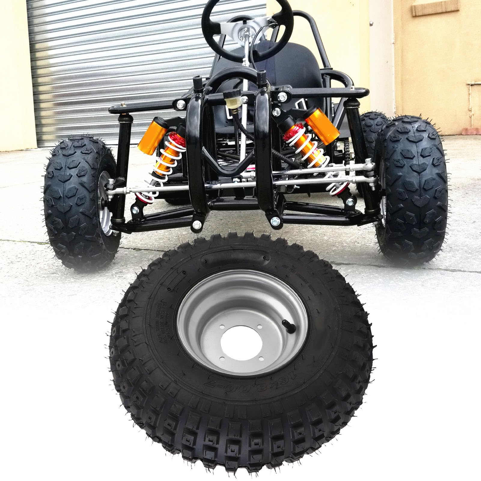 Ausla Pneus de VTT 16x8-7 avec Jantes, Alliage en Aluminium All Terrain 4 Trous Tire de Roue avec Jantes Assorties pour UTV Quad Off Road Go Kart, Charrette, Mini Vélo, Tondeuse à