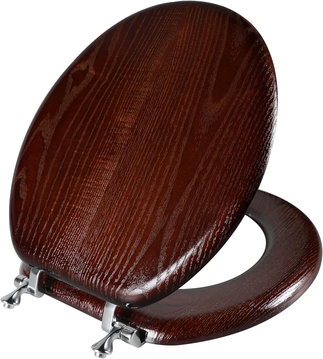 Angel Shield Durable Wood Veneer Natural Toilet Seat Metal Hinged Easy Clean Anti-scratch American Standard(Round,Dark Walnut) Round-16.5” Black Wood