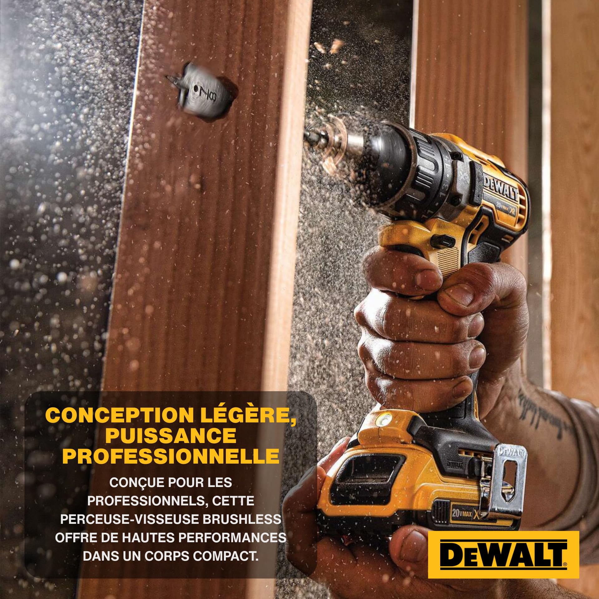 DEWALT Perceuse-Visseuse ultra-compacte sans-fil Brushless XR 18V, 2 x Batteries 2Ah & Chargeur, Couple Élevé 70Nm, Lampe LED, Coffret Résistant - DCD791D2-QW
