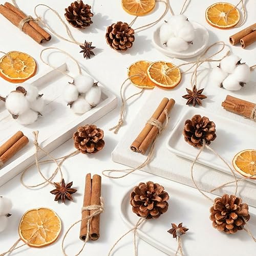 Miniatura 10 de Liliful 30 piezas de decoraciones para árbol de Navidad, rodajas naturales de naranja secas, conos de pino naturales, adornos rústicos, palitos de