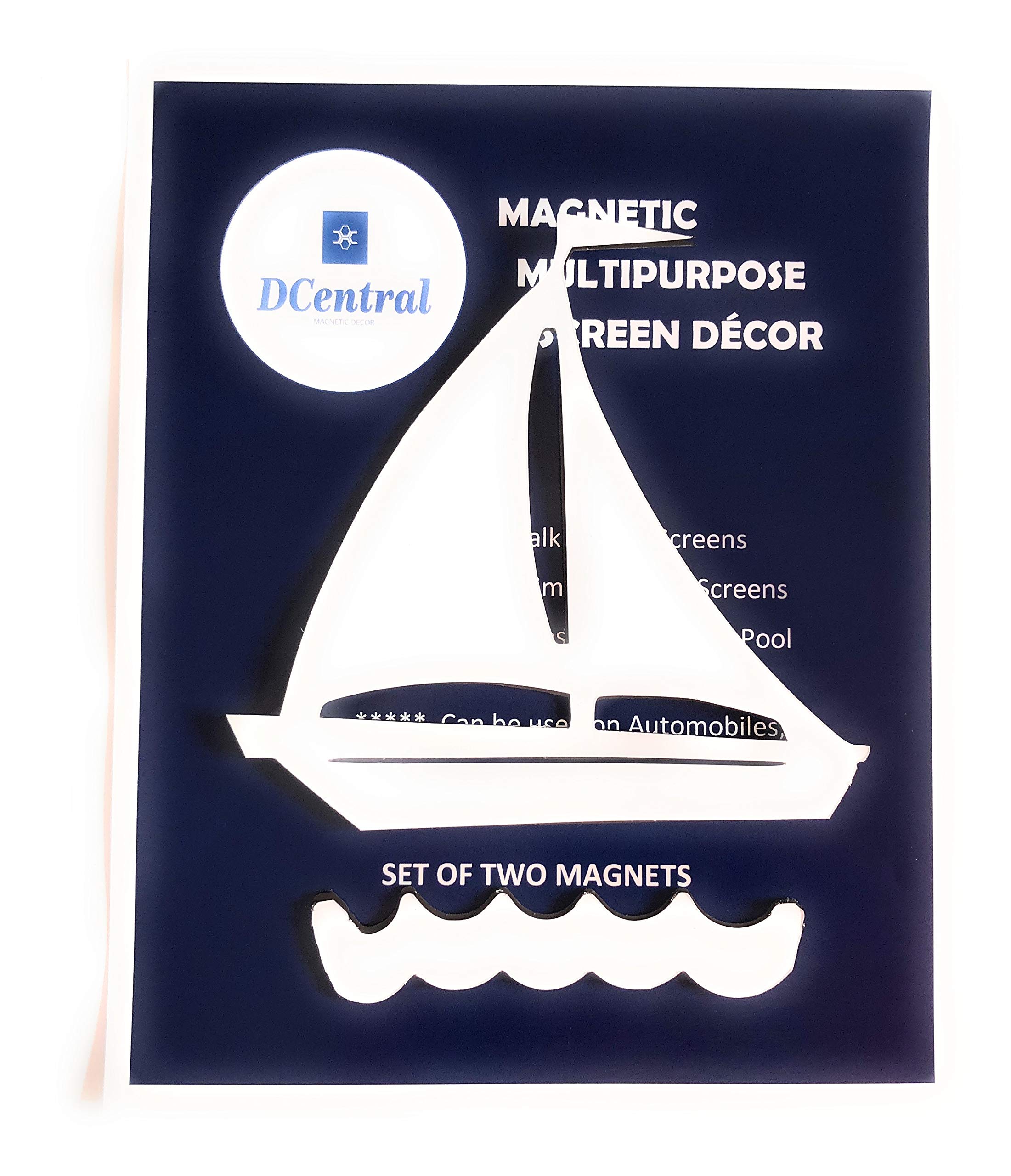 DCentral® Sailboat in Water Flexible Vinyl Screen Magnets; Double-Sided. White-Easier to See, Decorative. Helps Stop Walking into Screens, Covers Tears, for Non-RETRACTABLES, Size W 6.1 X L 5.8