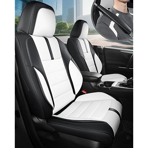 FREESOO Black White Car Seat Covers Full Set - Faux Nappa Leather Seat Covers for Cars, with Front Seatbelt Pads, Cute Breathable Cushion Protectors Fit for Most 5 Seats Sedans SUV Hatchbacks Trucks