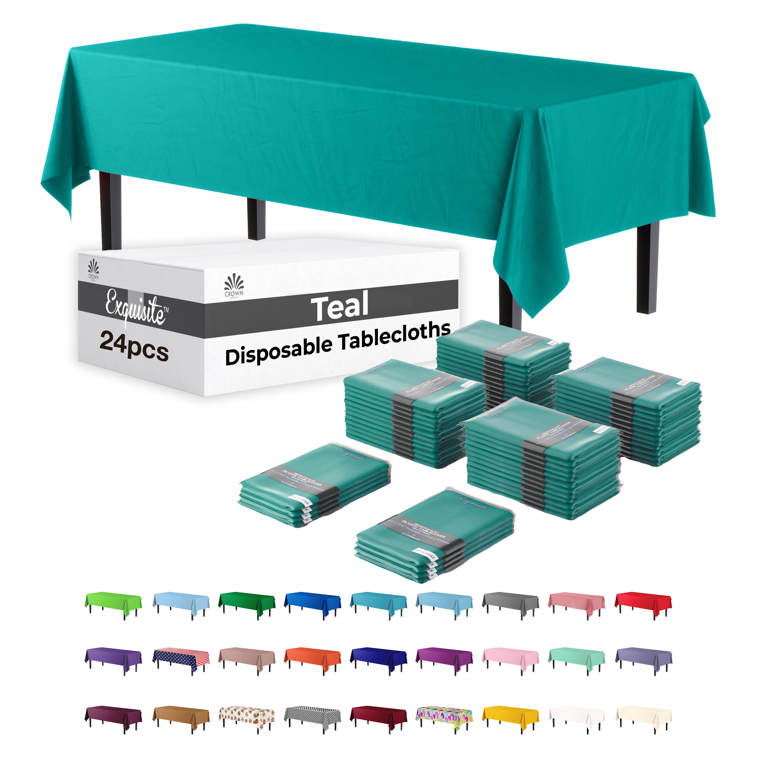 Photo 1 of Party Solids Teal Rectangular Plastic Tablecloth - 54x108 Inch, Pack Of 24