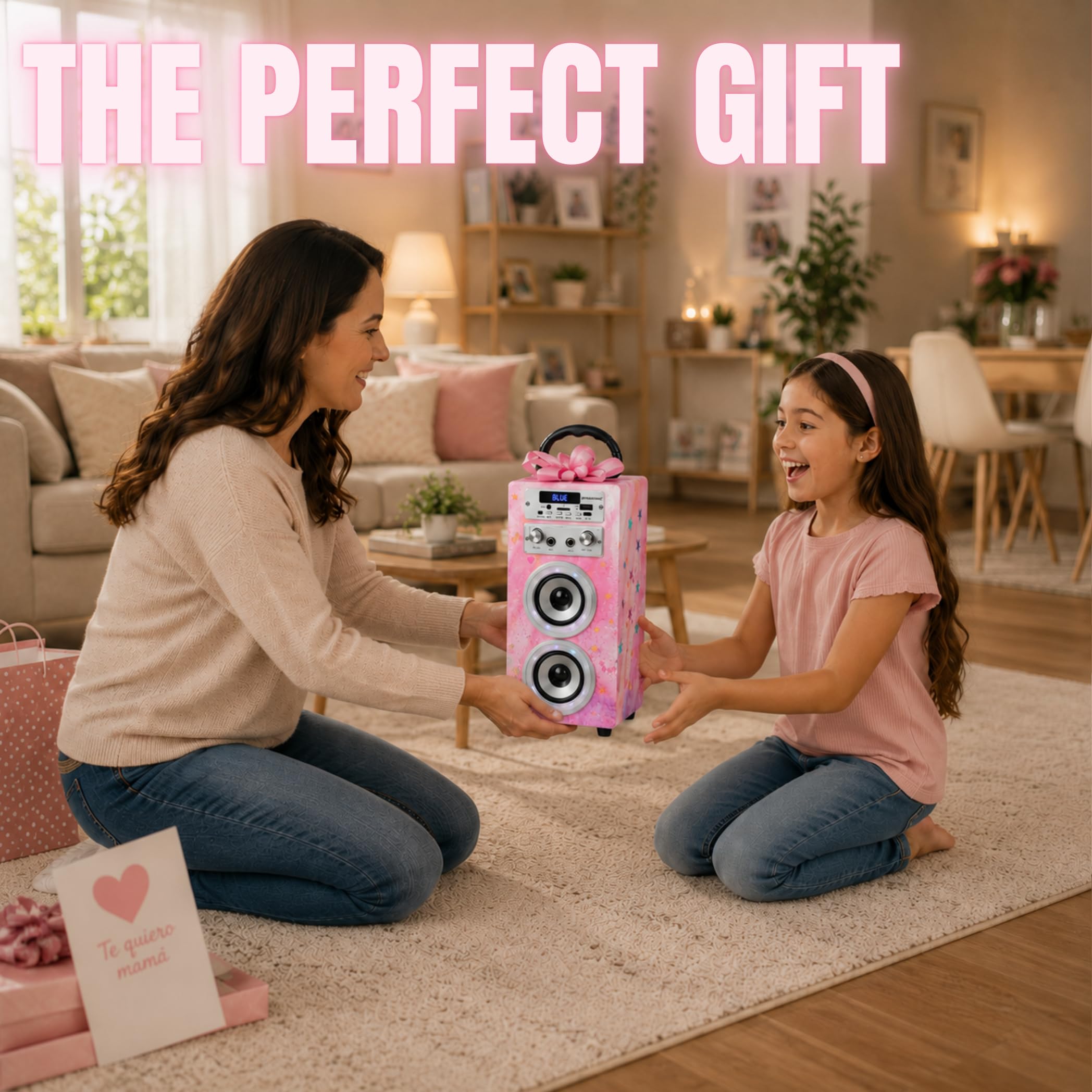Dynasonic Machine Karaoké Portable Bluetooth avec 2 Microphones, USB/SD/AUX, Lumières LED, Batterie Rechargeable – Cadeau Enfants Anniversaire et Fête