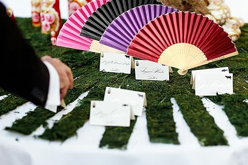Miniatura 7 de DFDG Personalized Folding Handheld Silk Fan Customized Fan with Silk Fabric Bamboo Fan for Wedding Guests Bride Shower Dancing Party Favor