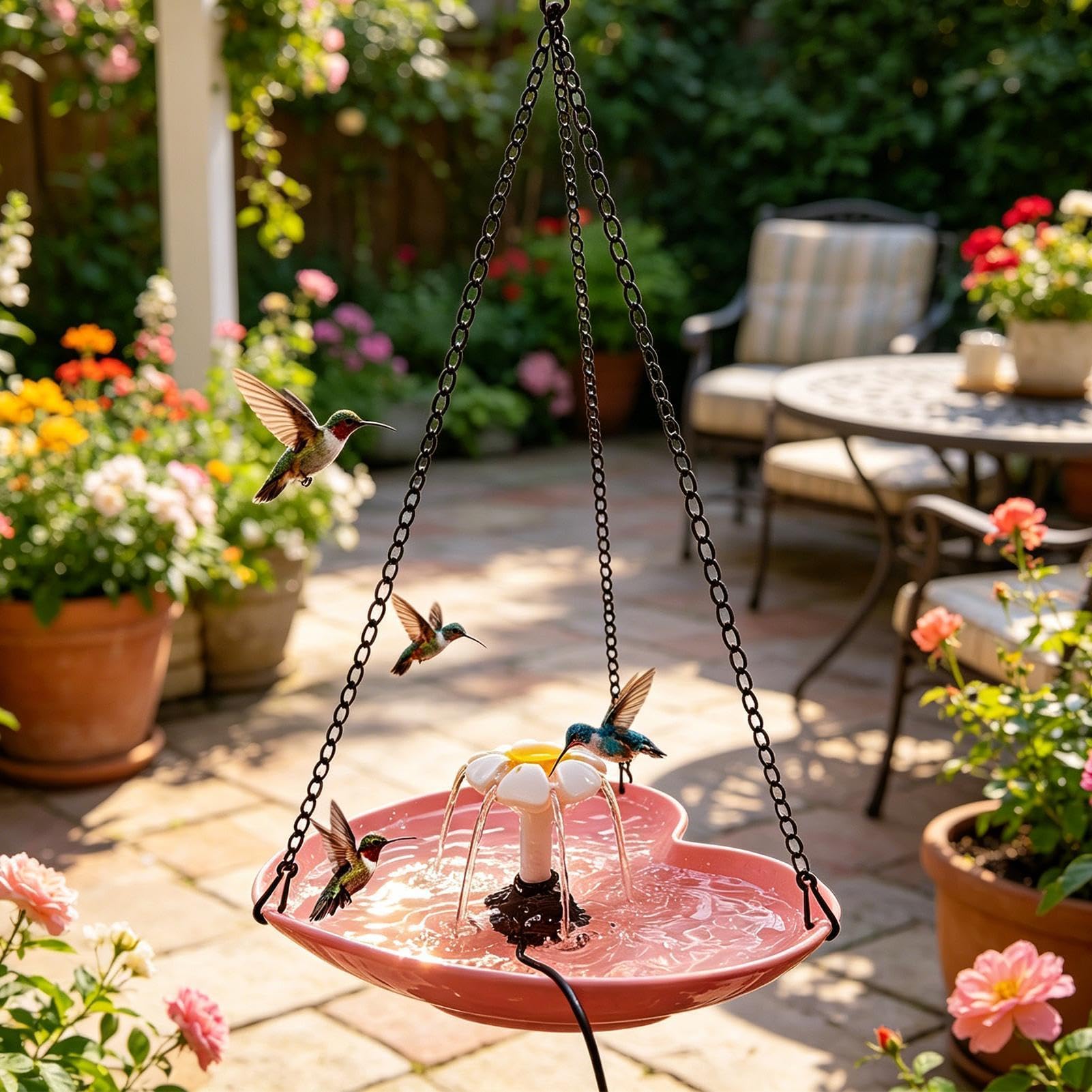 Fontana con Vasca per Mangiatoia Decorativa da Esterno | Fontane con Alimentatore Acqua Esterno per Recinzione Balcone Patio Prato Giardino Paesaggistica Osservazione della Natura