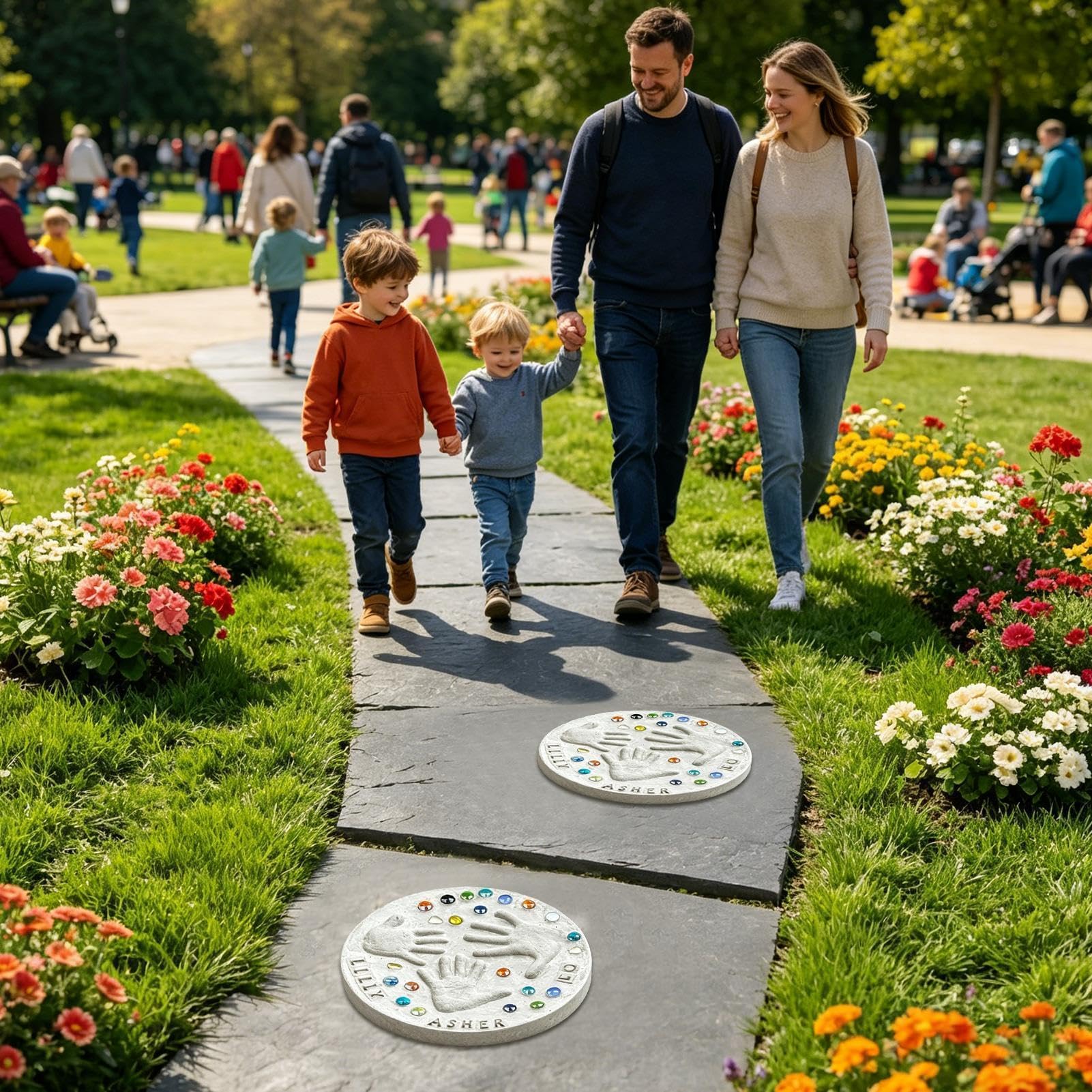 DIY Handprint Stepping Stone Kit, Handabdruck Trittstein Kit Mit 26 Buchstabenstempeln, Gartenstein Set Mit 1 Vorlage Und Farbige Steine, Familienandenken Geschenk Für Muttertag, Geburtstag(14Zoll)