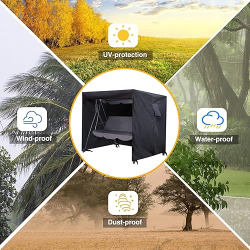 Miniatura 8 de RedSwing Cubierta para columpio de patio al aire libre de 3 plazas, impermeable y parasol de 3 plazas triple, cubierta de toldo para jardín, color