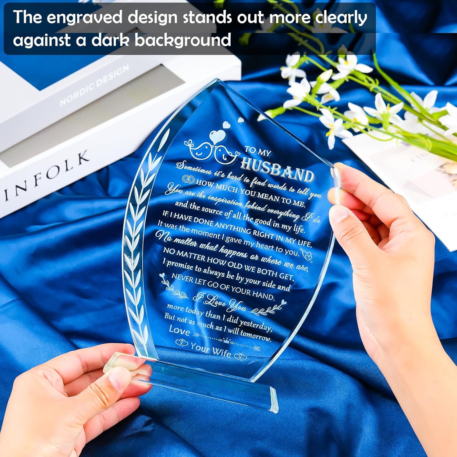 Movdyka Romantic Glass Plaque Gifts for Husband from Wife, Best Husband Birthday Gifts Unique, Wedding Anniversary To My Husband Gifts for Christmas Valentines Day Father's Day