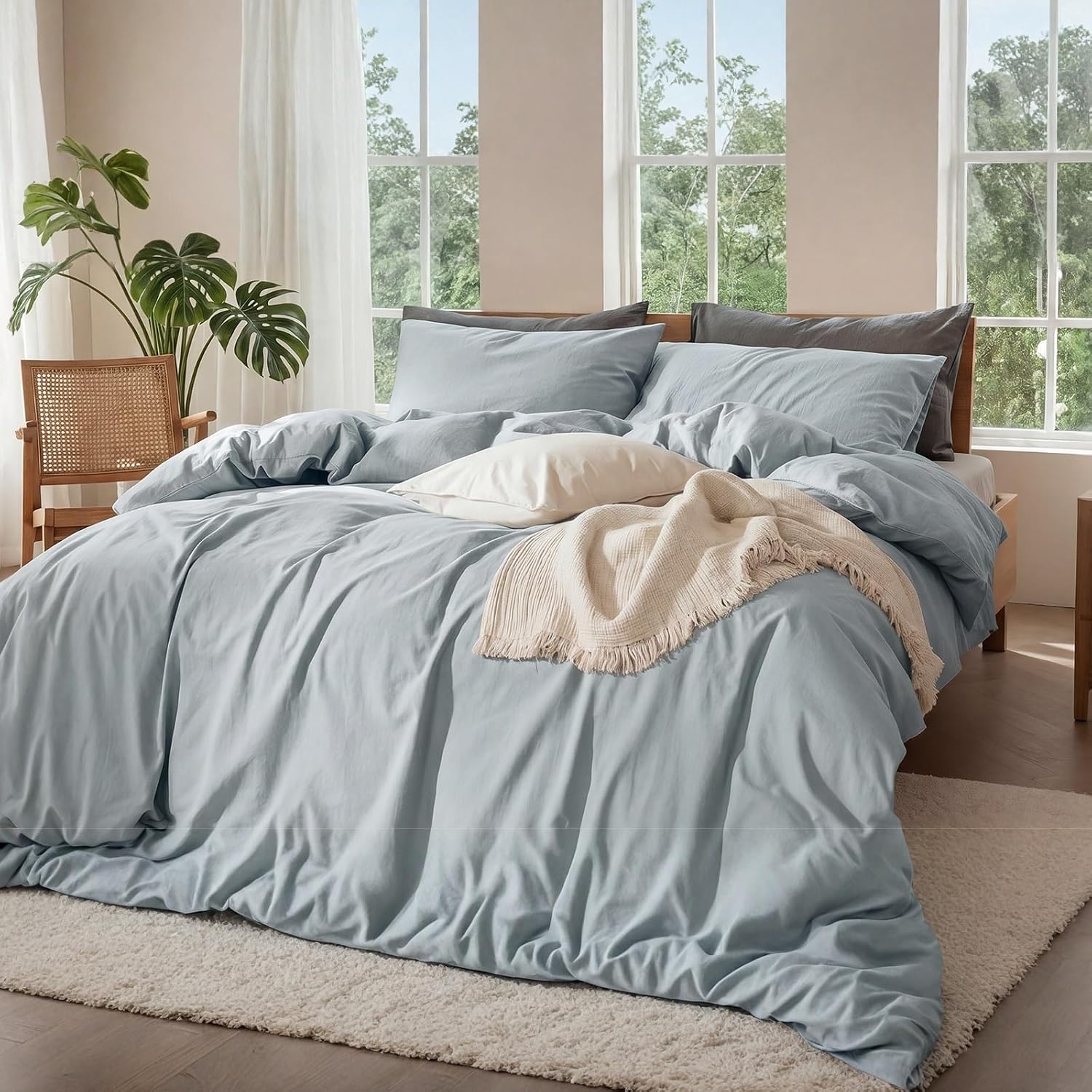 100% Pure Linen 4 Piece Sheet Set, Cooling and Breathable Flax Bed Sheets for Hot Sleepers, All Season Comfort, Anti-Tear and Durable Bedding, 18 Inch Deep Pocket（(Cornflower Blue,King)