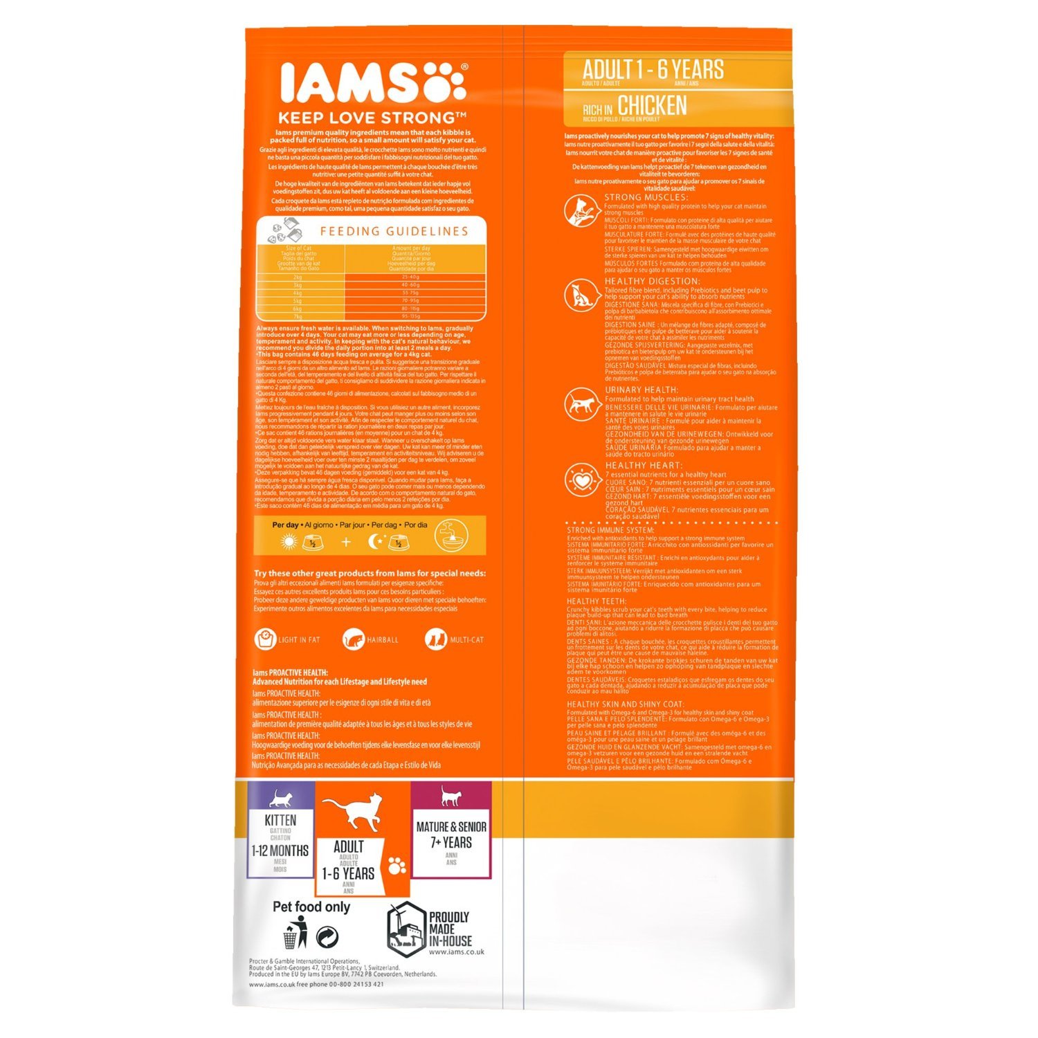 IAMS - Karma premium dla dorosłych kotów wzbogacona o prebiotyki, Omega 3, witaminy i minerały - Pełna i zrównoważona karma - Bogata w Roti - 10 kg | Sucha karma dla kotów dla dorosłych kotów z wysokiej jakości białkiem zwierzęcym