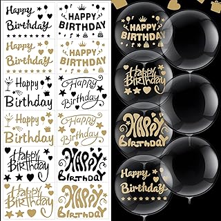 42 Pieces Birthday Bobo Balloon Decorations Include 30 Pieces 18 Inch Bubble Transparent Balloons and 12 Pieces Happy Birthday Bobo Balloon Stickers for Birthday Party Indoor and Outdoor Supplies