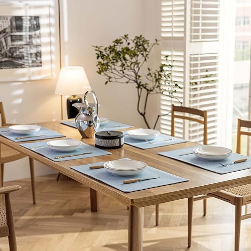 Miniatura 7 de Demetex Juego de 4 manteles individuales azules resistentes al calor, manteles individuales de tela de lino para mesa de comedor para mesas de