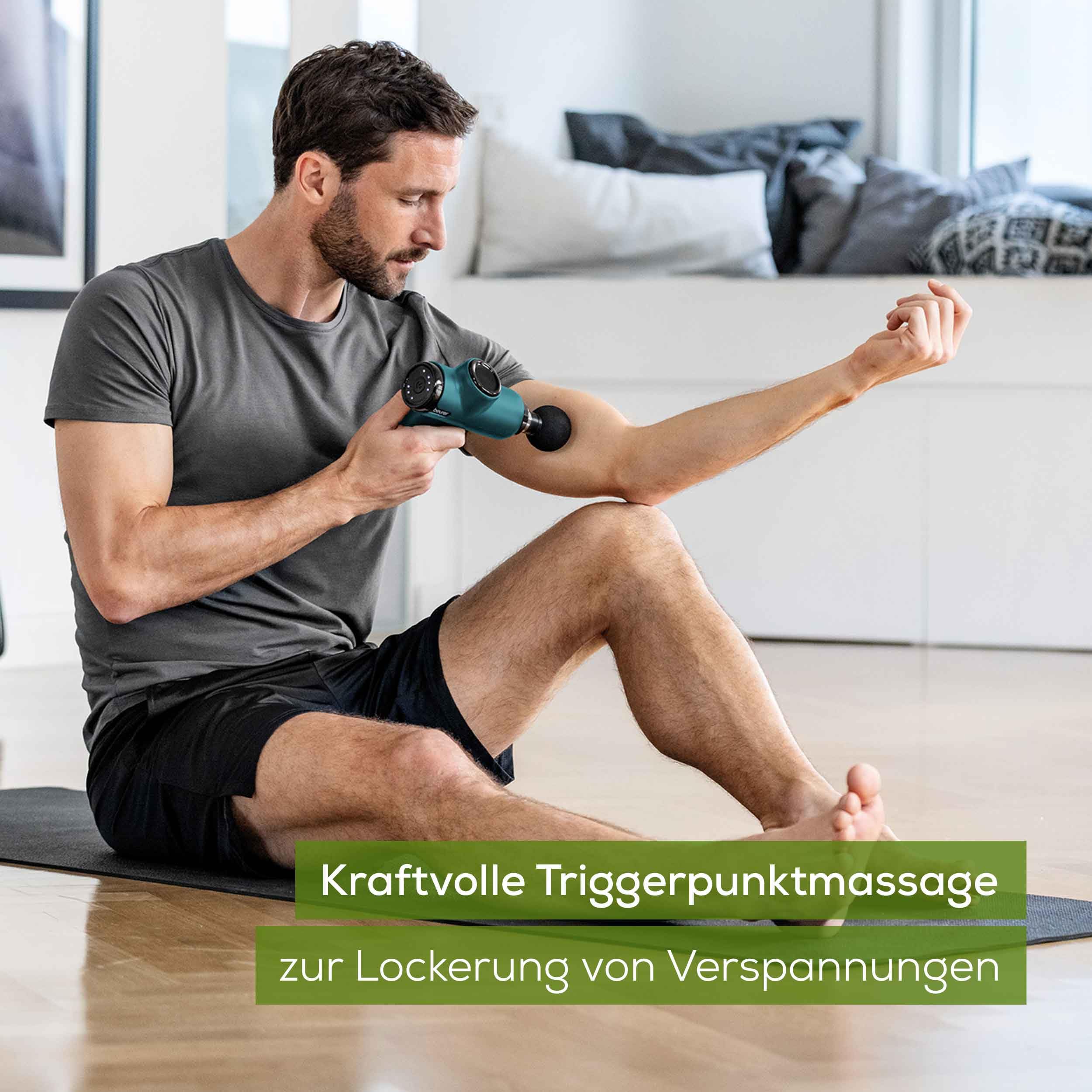 Beurer MG 99 Massagepistole, Massage Gun mit 4 Aufsätzen, Triggerpunktmassage, Muskelmassagegerät mit 5 Intensitätsstufen & Akku