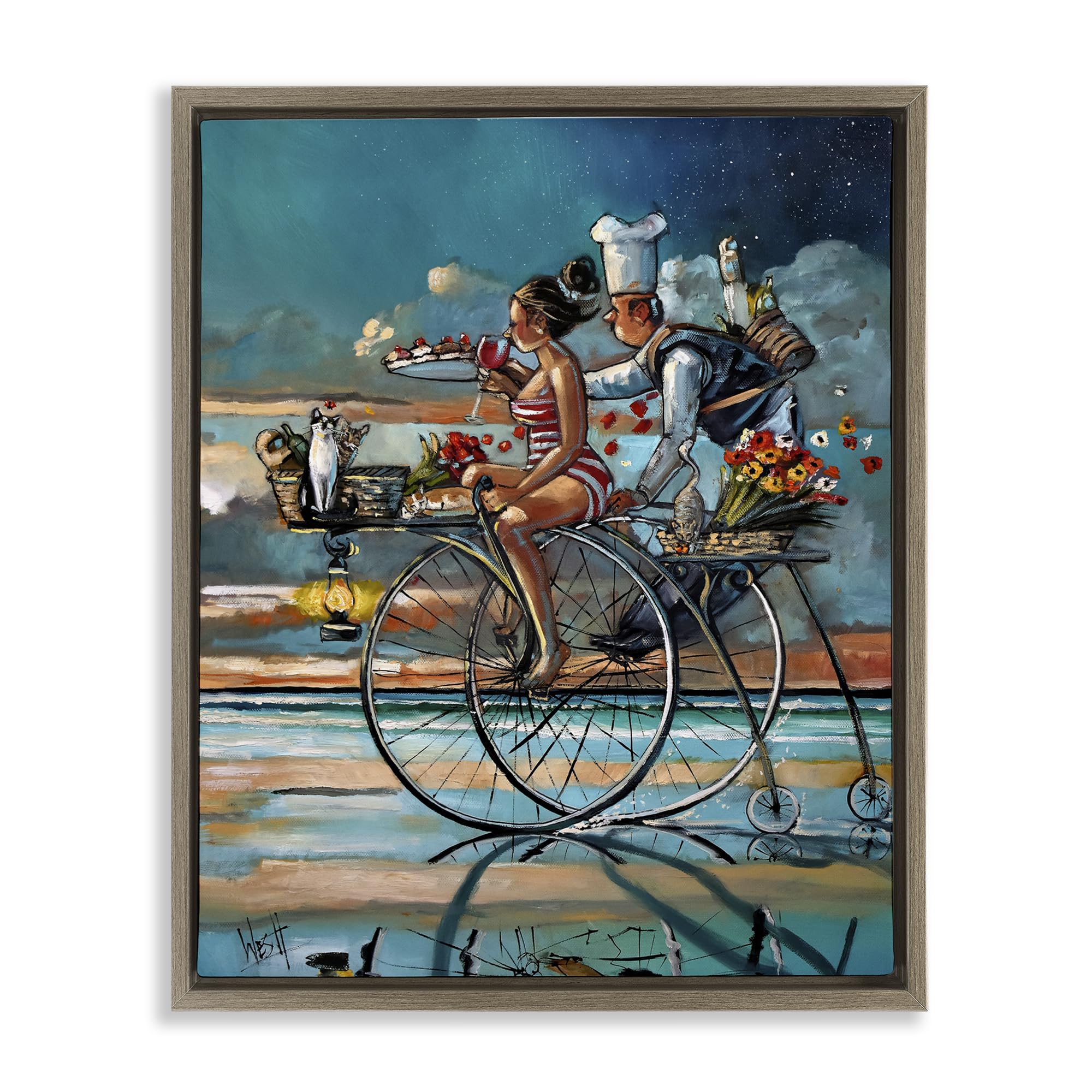 Stupell Industries Montalcino Elm (Textured) 'Zaan's Dream Seaside Bicycle Ride'| Floating Frame Canvas Art
