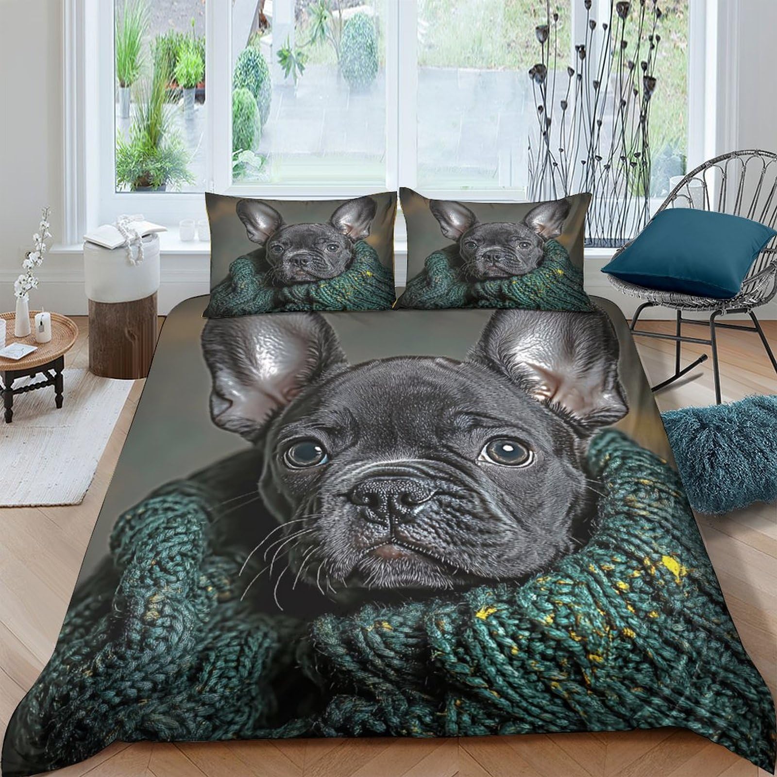 Ctjqhvkz Style-10 3D Printed French Bulldog Fitted Sheet Microfiber Soft Decorative Dog Pattern Bed Cover For Bedroom Guest Room Single（135X200cm）