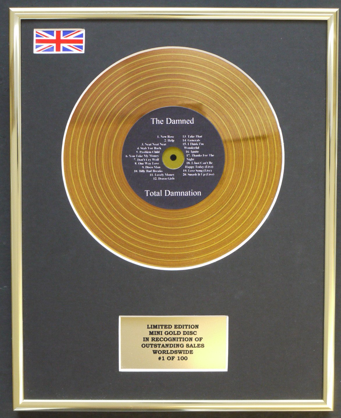 Limited Edition Mini Gold Disc Display Gold The Damned/Mini Disc Display/Limited Edition/Coa/Total Damnation
