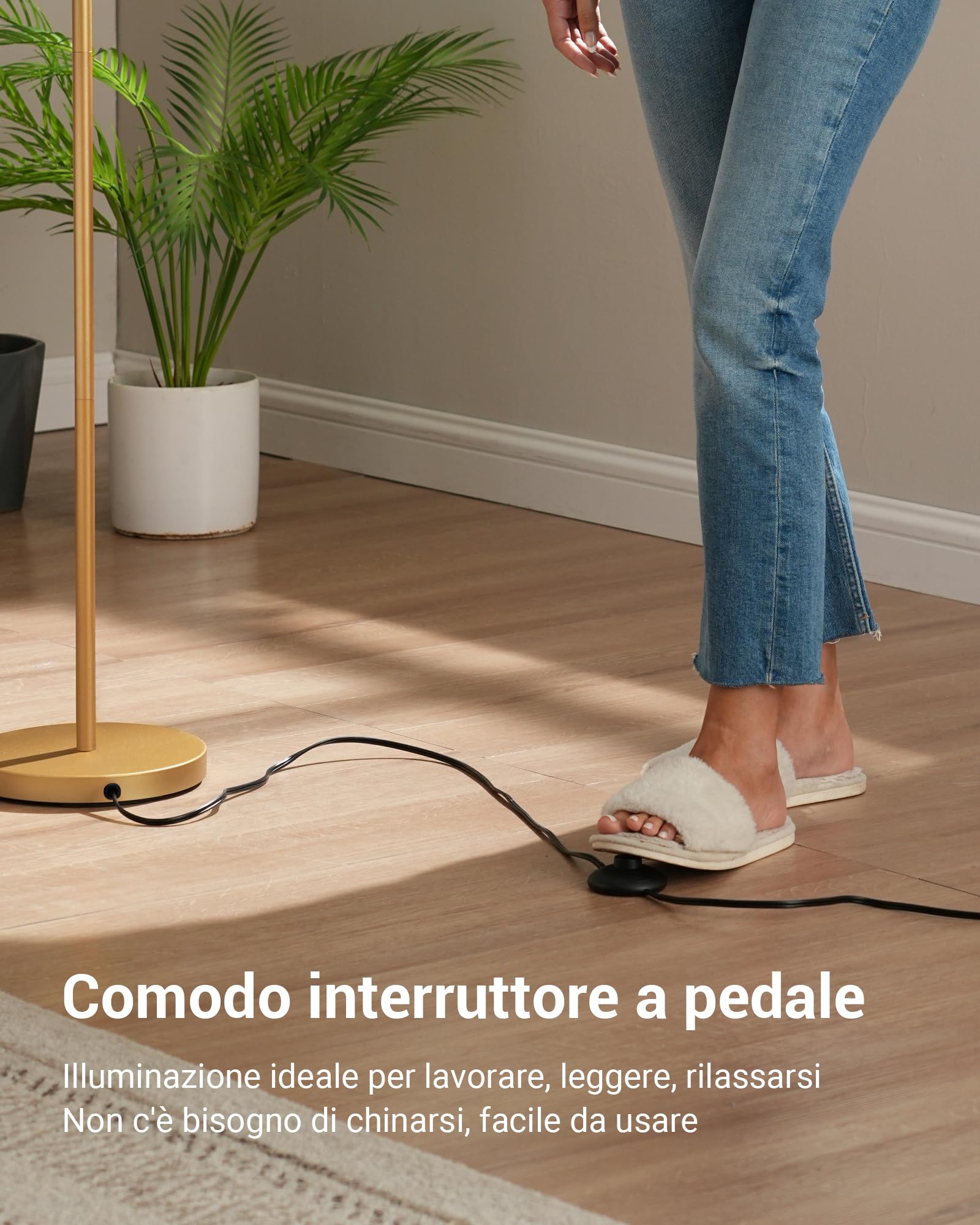 EDISHINE Lampada da terra per soggiorno, lampada ad arco con paralume in lino beige, lampada da terra dorata da 161 cm con paralume regolabile, attacco E27 (Lampadina fornita)