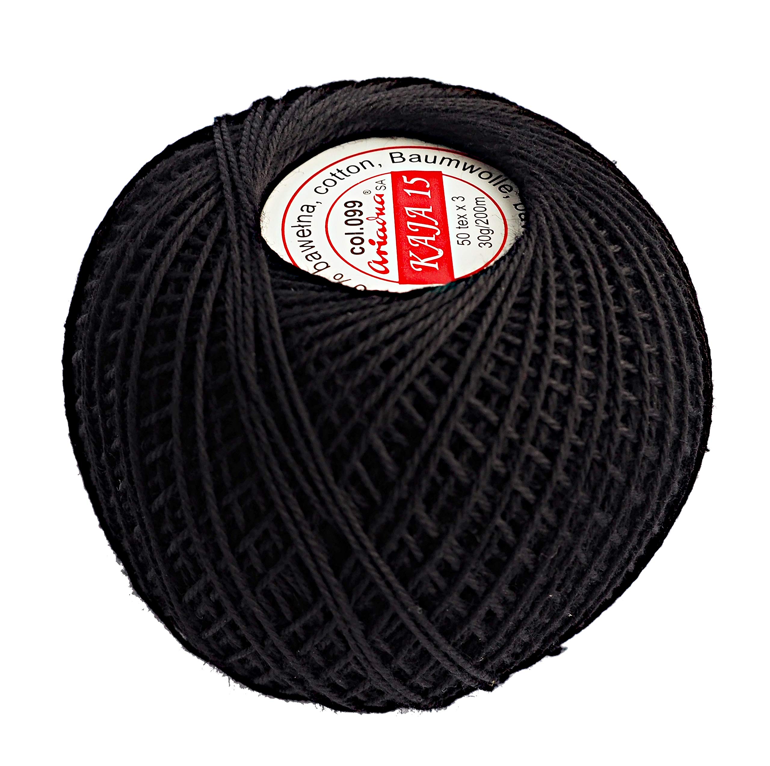 Quality Cotton Crochet Yarn Double Mercerized Thread 220yd/200m Ball 1.05oz/30g Knitting Tatting Emroidery Size 15 (Black 0099) โ image 1