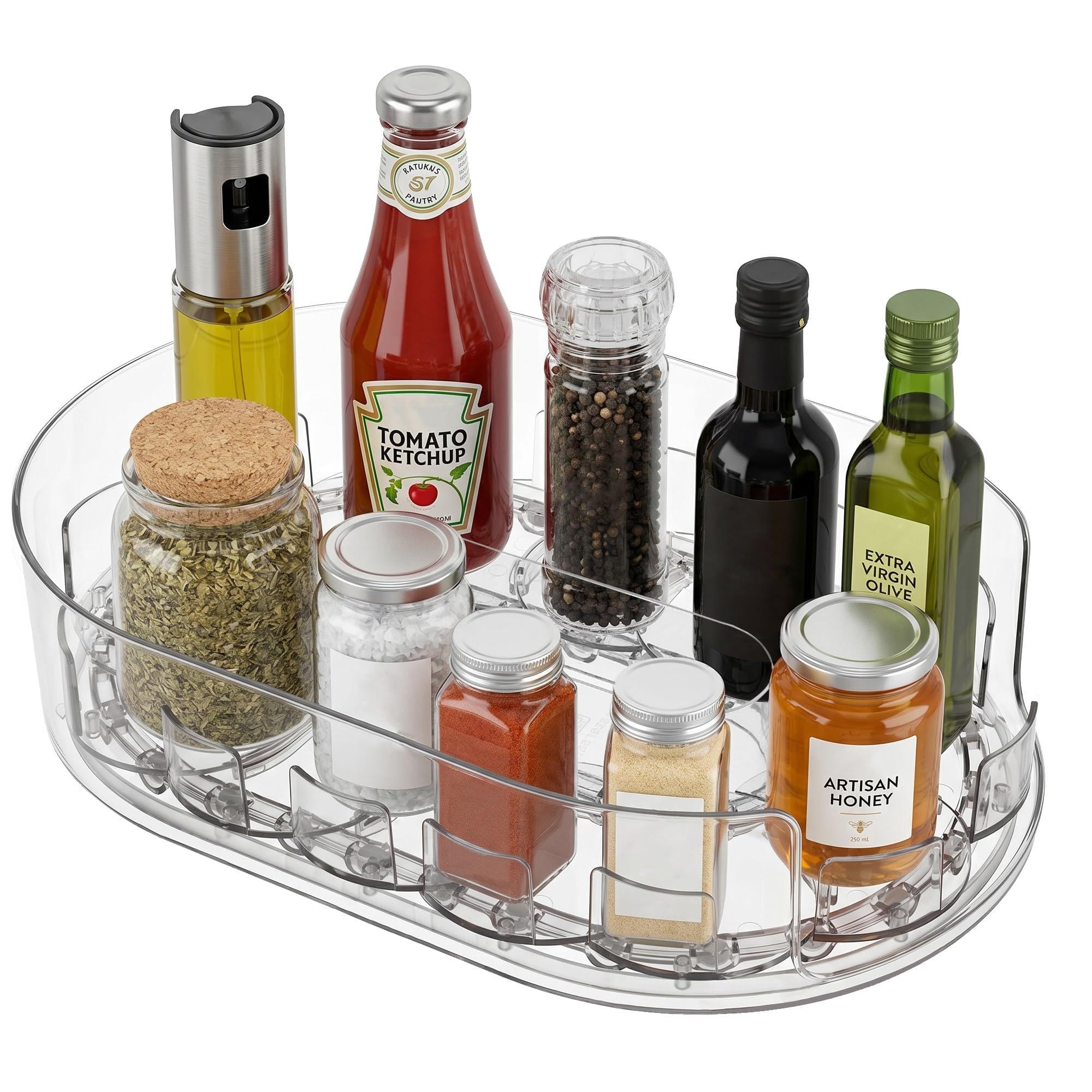 MICHIHOMIE Lazy Susan Turntable, 360° Rotating Fridge Organisers, Non-Slip Clear Kitchen Cupboard Organiser Spice Racks for Cabinet, Kitchen, Pantry