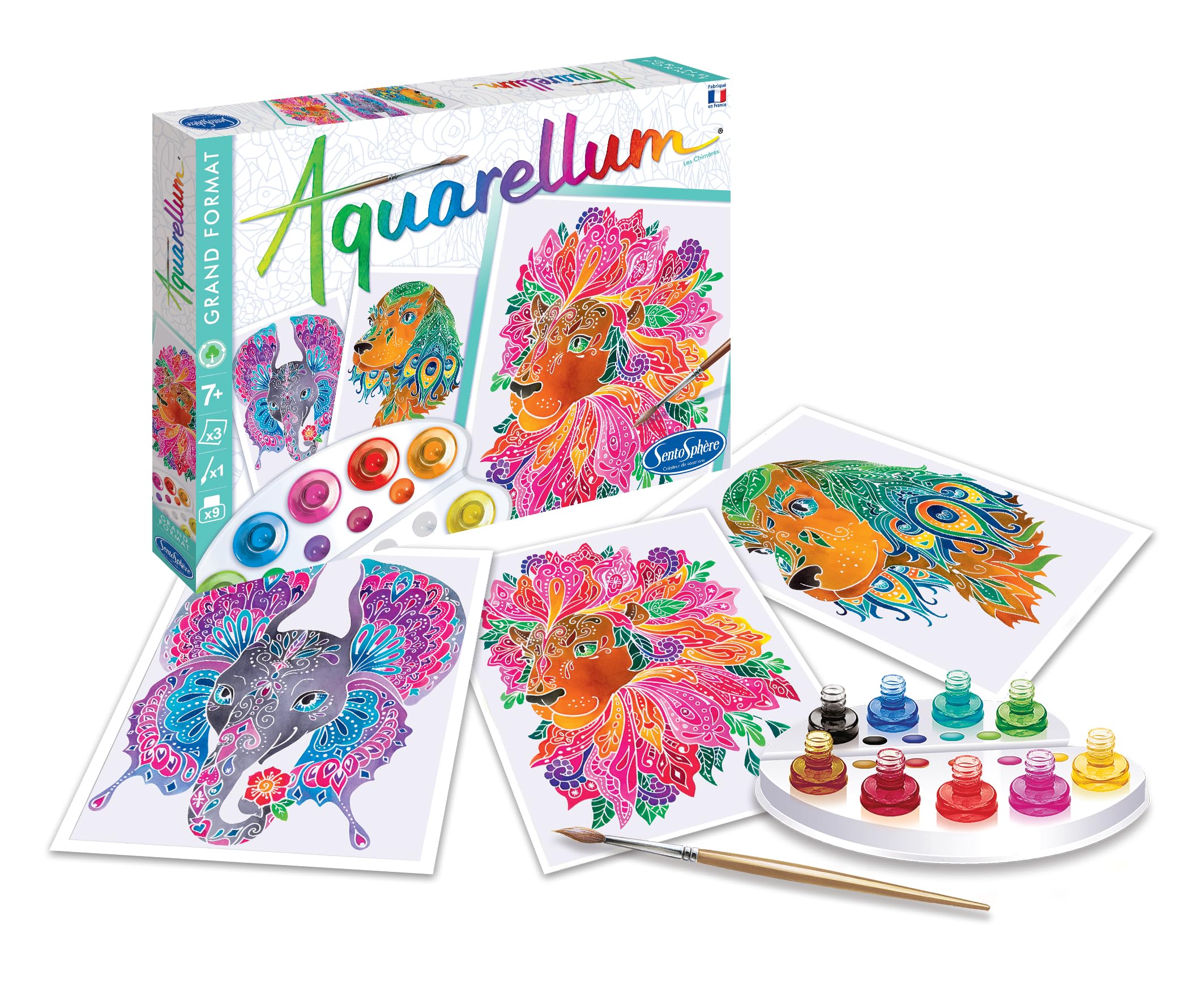 Sentosphère - AQUARELLUM - CHIMERES - Kit peinture - Peinture Aquarellable Magique - A partir de 7 ans - Fabriqué en France - 6398