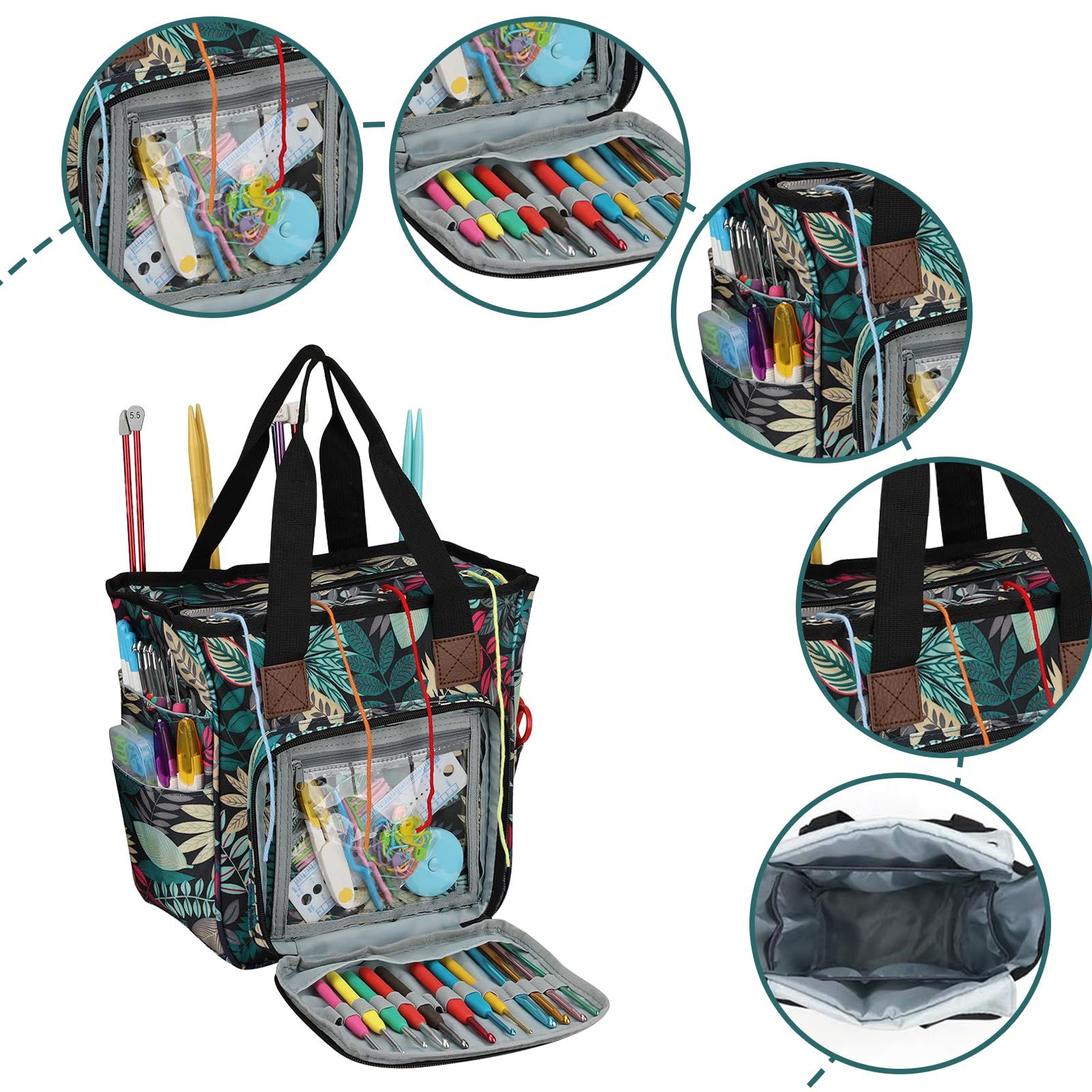 AIBAOBAO 2026 Knitting Bag crochet bag Yarn Storage Cross Stitch Crochet Organizer Portable crochet accessories with Inner Divider for Yarns Carrying Projects Knitting Needles Crochet Hooks Sewing Kit - Image 4