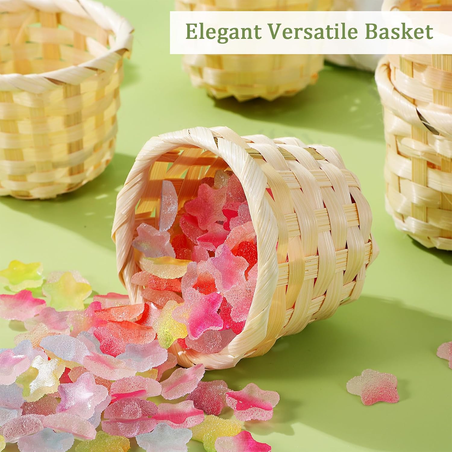 5 Pcs Small Basket Mini Woven Bamboo Baskets for Favors 3" Tiny Wicker Basket for Crafts Round Miniature Storage for Wedding Party Table Centerpieces Office Organizer 2.95x2.95x2.36 Inches