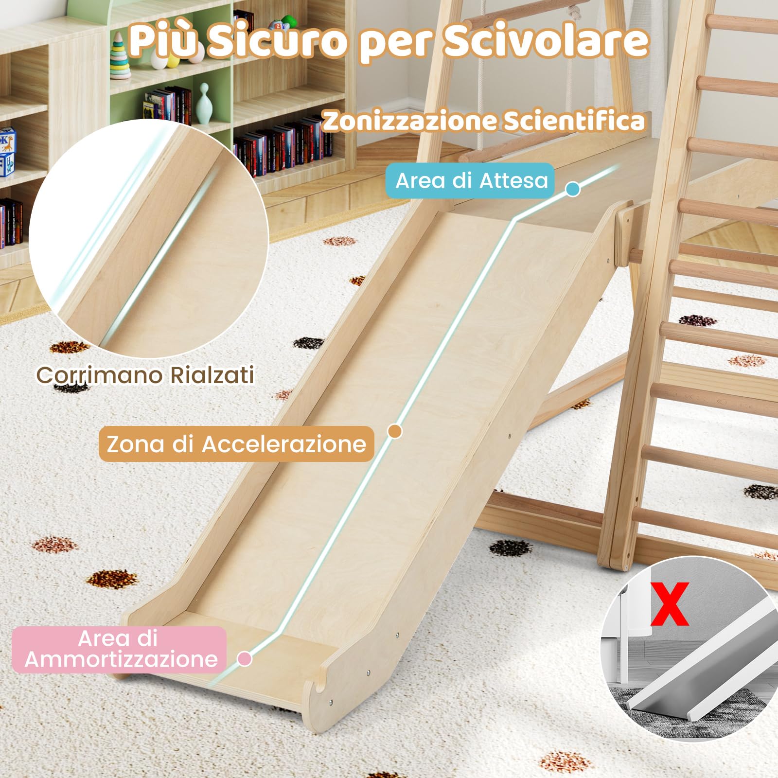 RELAX4LIFE 8 in 1 Set da Arrampicata per Bambini, Parco Giochi in Legno con Scivolo, Altalena, Scala a Corda, Giochi Montessori Educativi per Bambini 3+ Anni (Naturale)