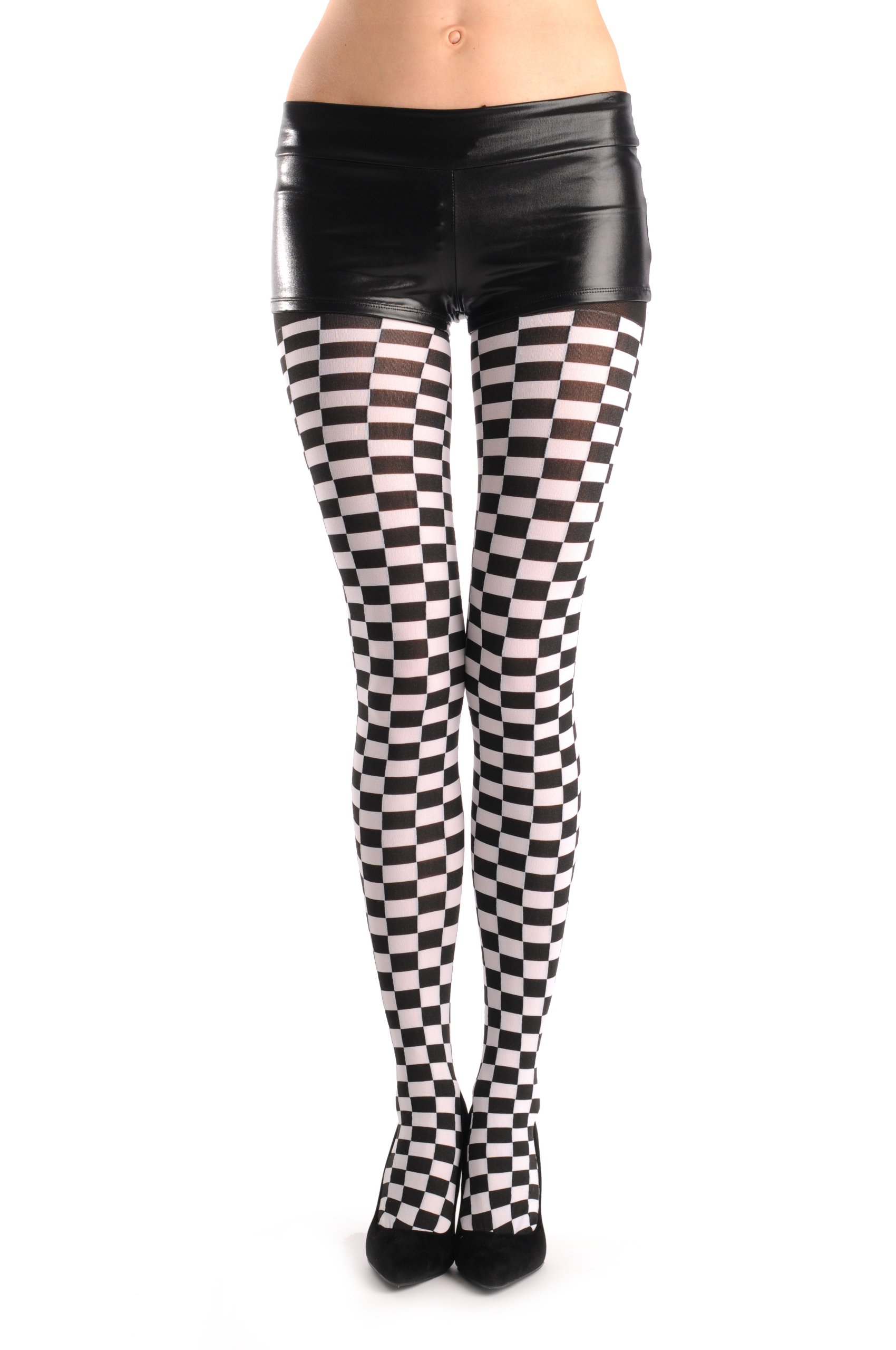 LissKiss Checkered Black & White - Black Designer Opaque Tights