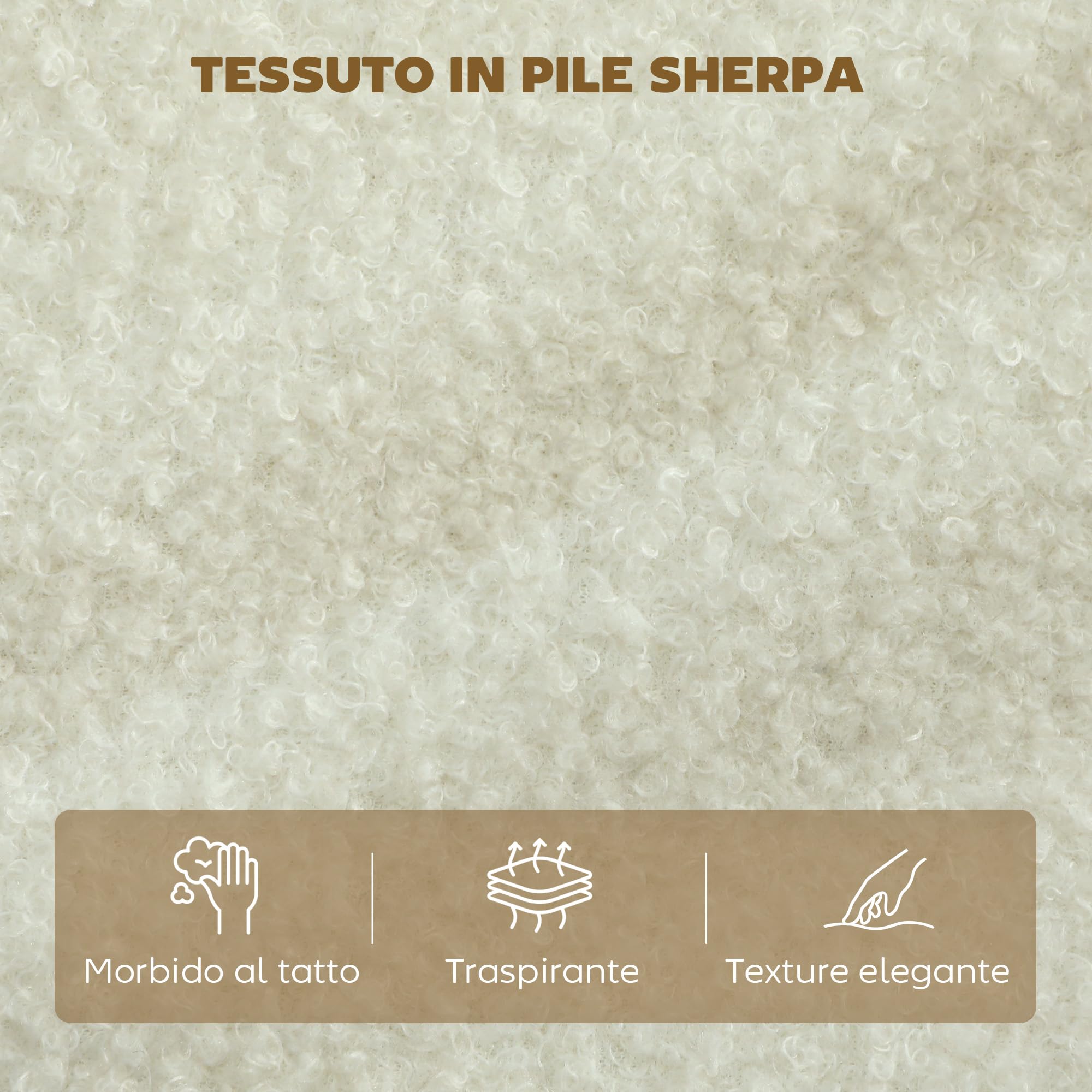 HOMCOM Divano 2 Posti Imbottito in Sherpa Traspirante con Braccioli Crema
