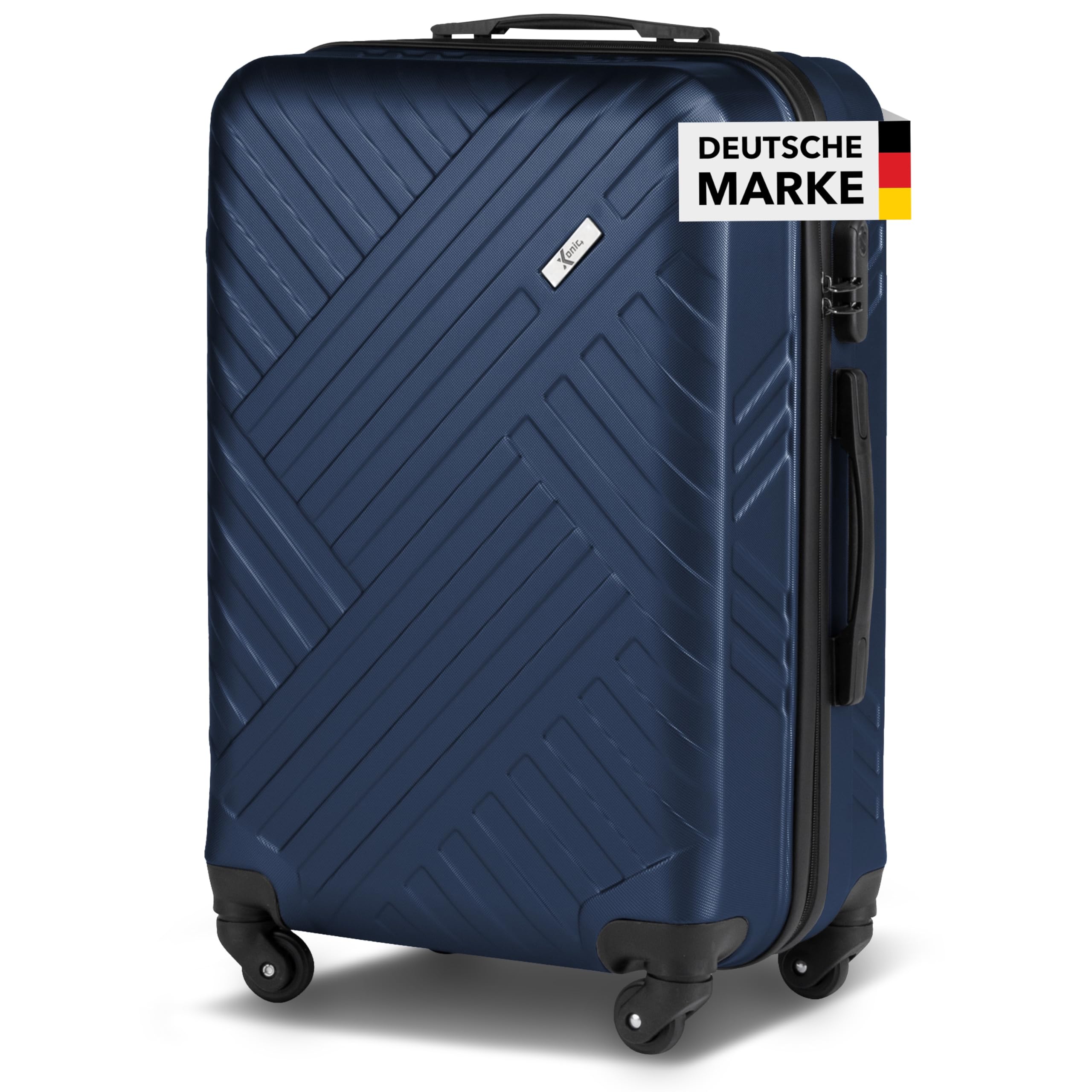 Xonic Design Reisekoffer - ABS Hartschalen Koffer mit 360° Leichtlauf-Rollen - hochwertiger Trolley mit Zahlenschloss in M-L-XL oder Set (Business Nightblue, L)