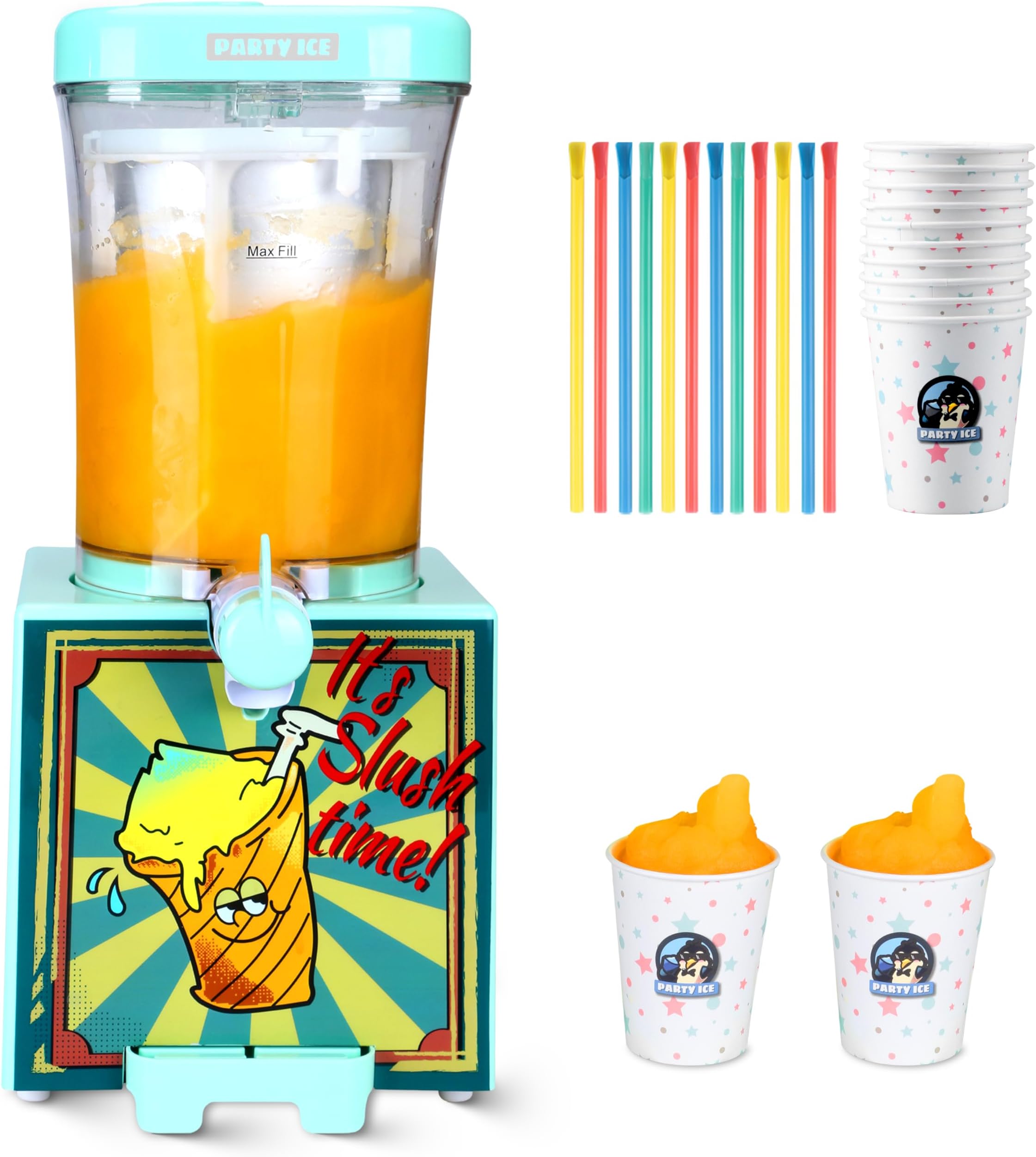 Slushie Machine for Home with 10 Cups & Spoon straws, Countertop Slushie Maker Frozen Drink Machine for Kitchen, Turn Any Sugary Drinks into Slushie, Aqua