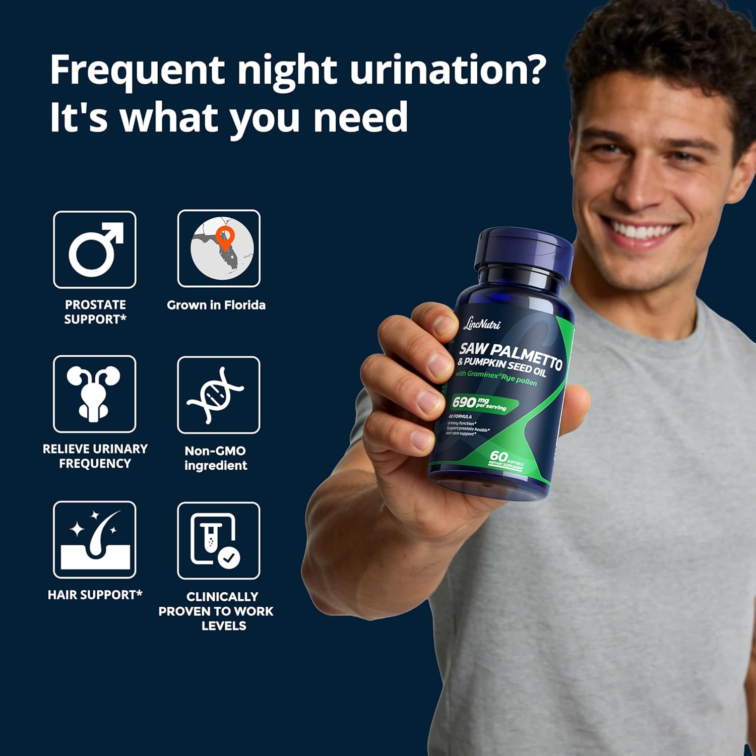 Saw Palmetto for Men Prostate Health Supplement, Medicinal Grade - Pumpkin Seed Oil - Graminex - Nettle Supports Urinary Function & Hair Loss Prevention, DHT Blocker