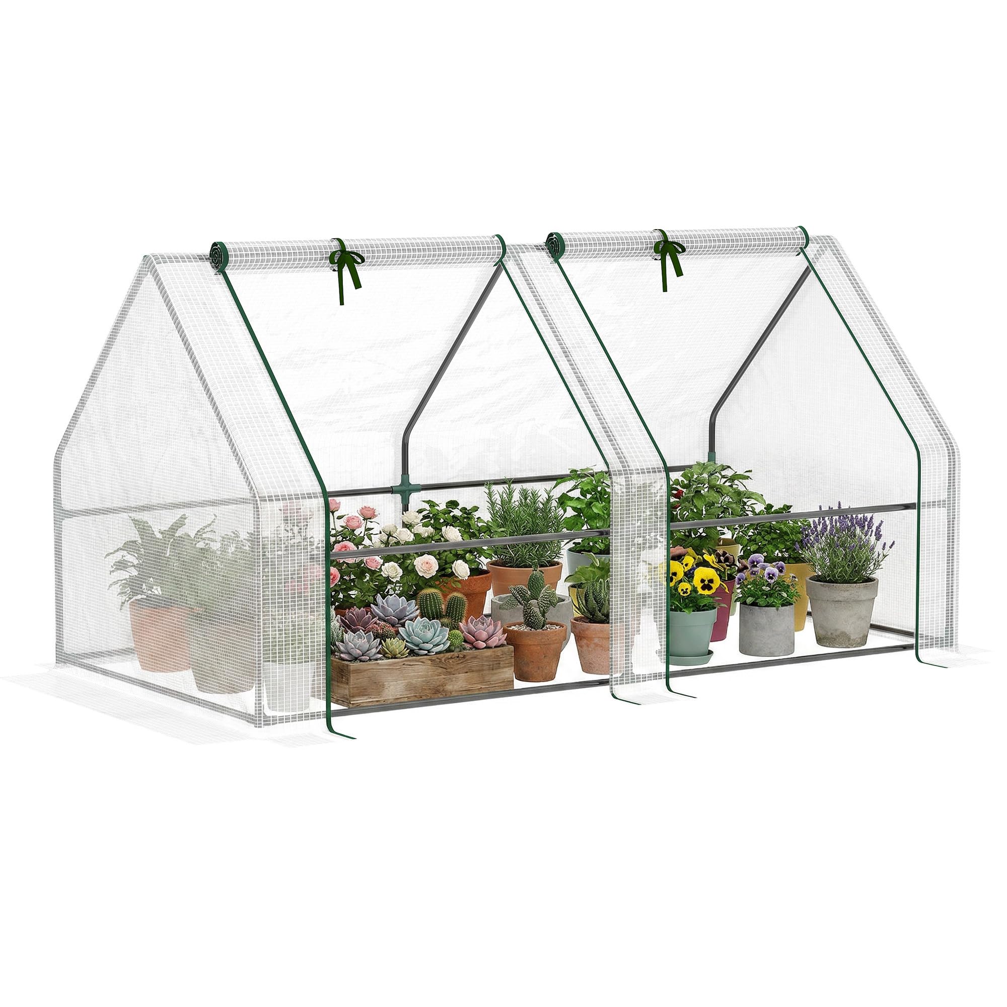 Outsunny White Compact Cultivator: Petite Greenhouse With Steel Frame, Pe Cover & Zippered Window For Nurturing Plants, Pristine | Aosom Uk