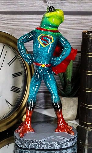 Miniatura 2 de Ebros Gift Disfraz de superhéroe de rana de Superman en capa azul y roja, figura decorativa de 8 pulgadas de alto, disfraz de rana animada en