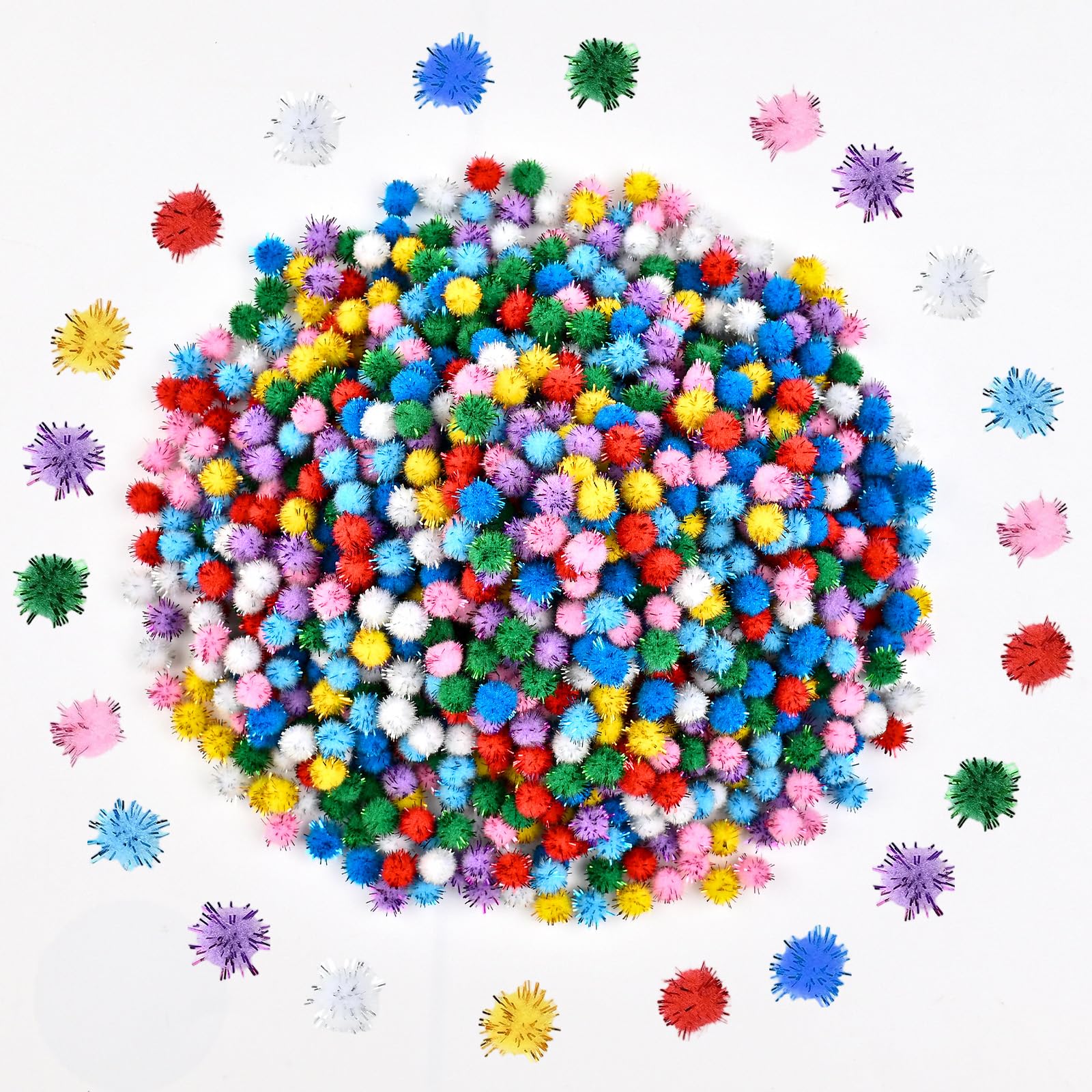 Bouiexye 1200 Pcs Pom Poms 1cm Multicolor Bulk DIY Mini Pom Poms for Crafts, Holiday Decorations, Home and Art Projects